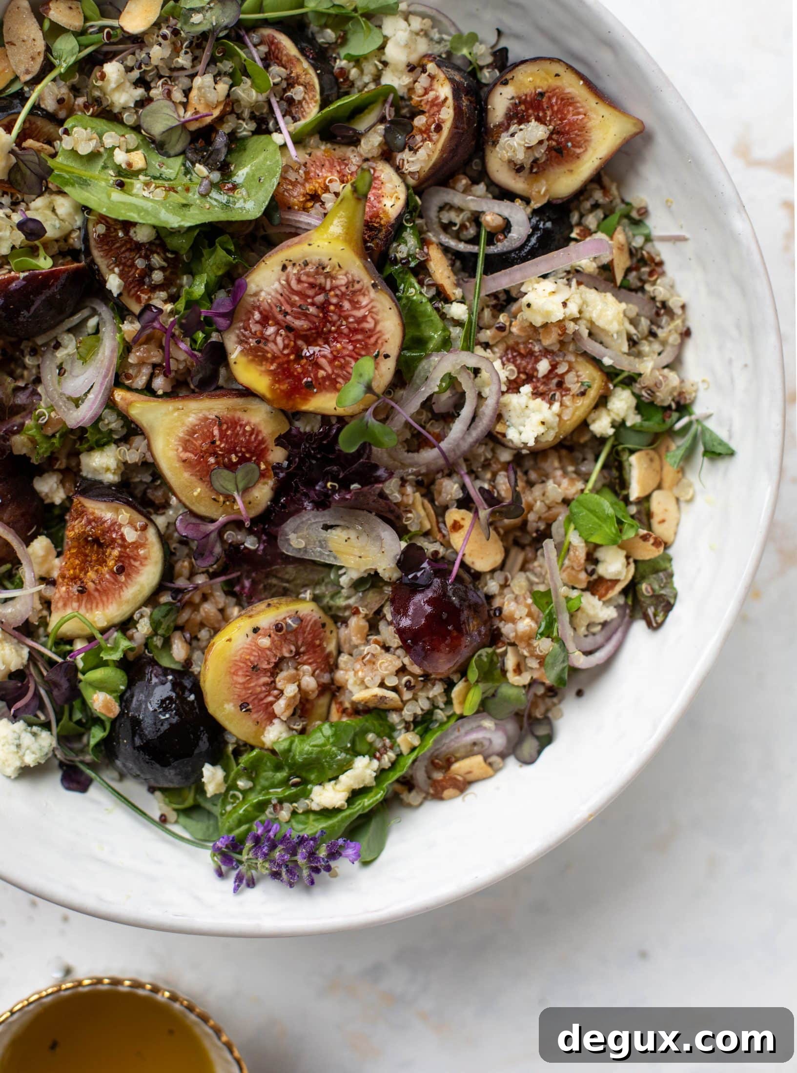 Fig and Farro Grain Bowls with Lemon-Lavender Vinaigrette 10 These grain bowls are the perfect September salad! Juicy figs, greens, quinoa, farro, almonds and a lemon lavender vinaigrette make this bowl irresistible.