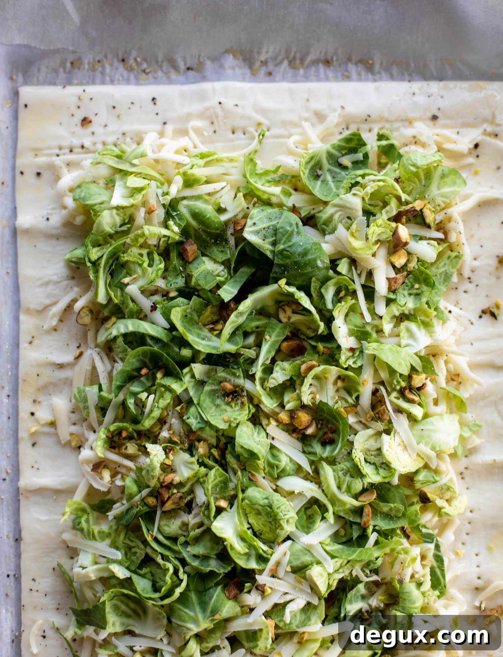 Brussels Sprouts, Fontina & Pistachio Puff Pastry Tart 3 puff pastry with brussels sprouts