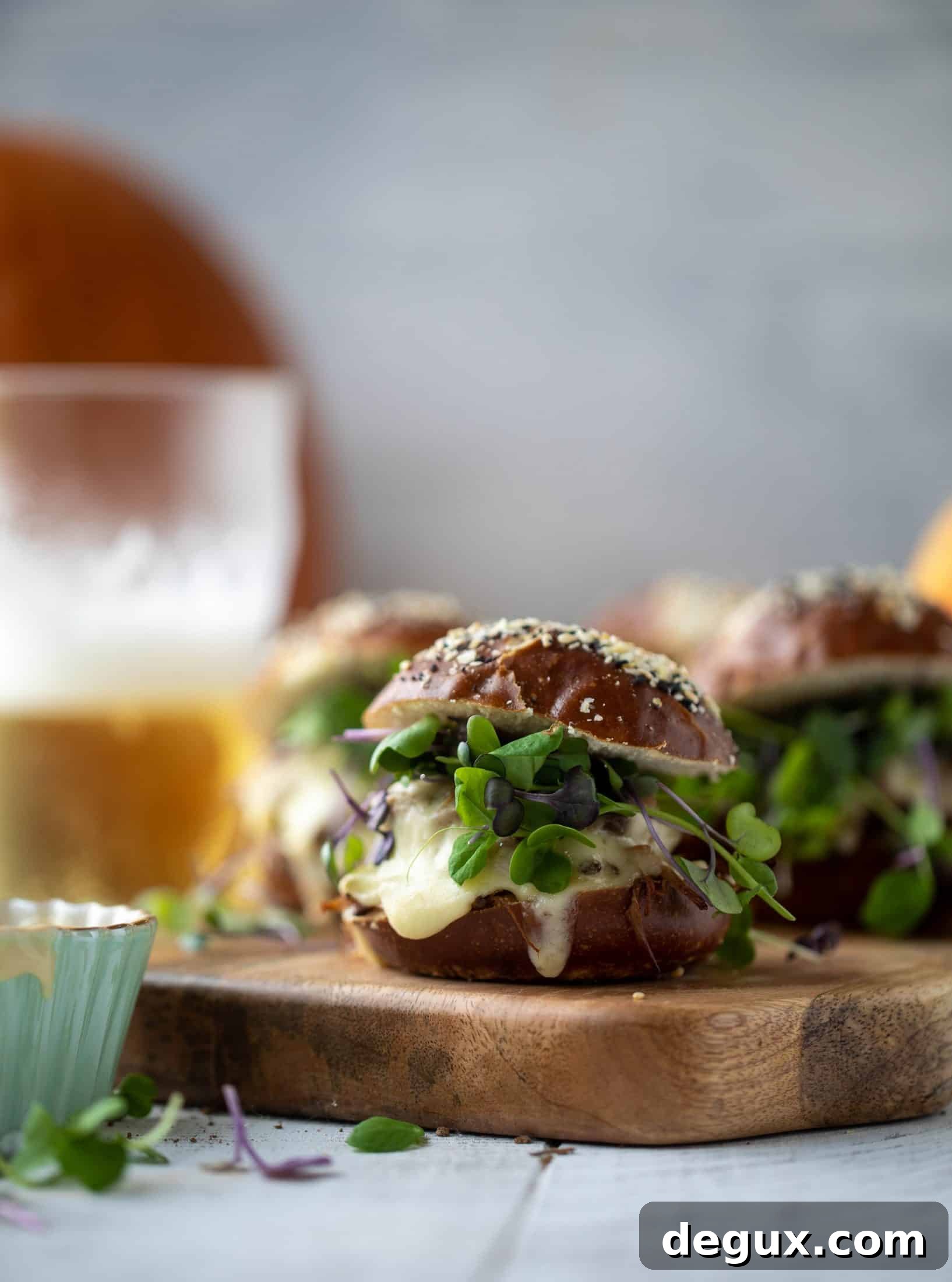 Pumpkin Beer Brisket Melts on Pretzel Rolls 2 This pumpkin beer brisket melts are smothered in havarti cheese and served on everything pretzel rolls. They are ridiculously delicious!