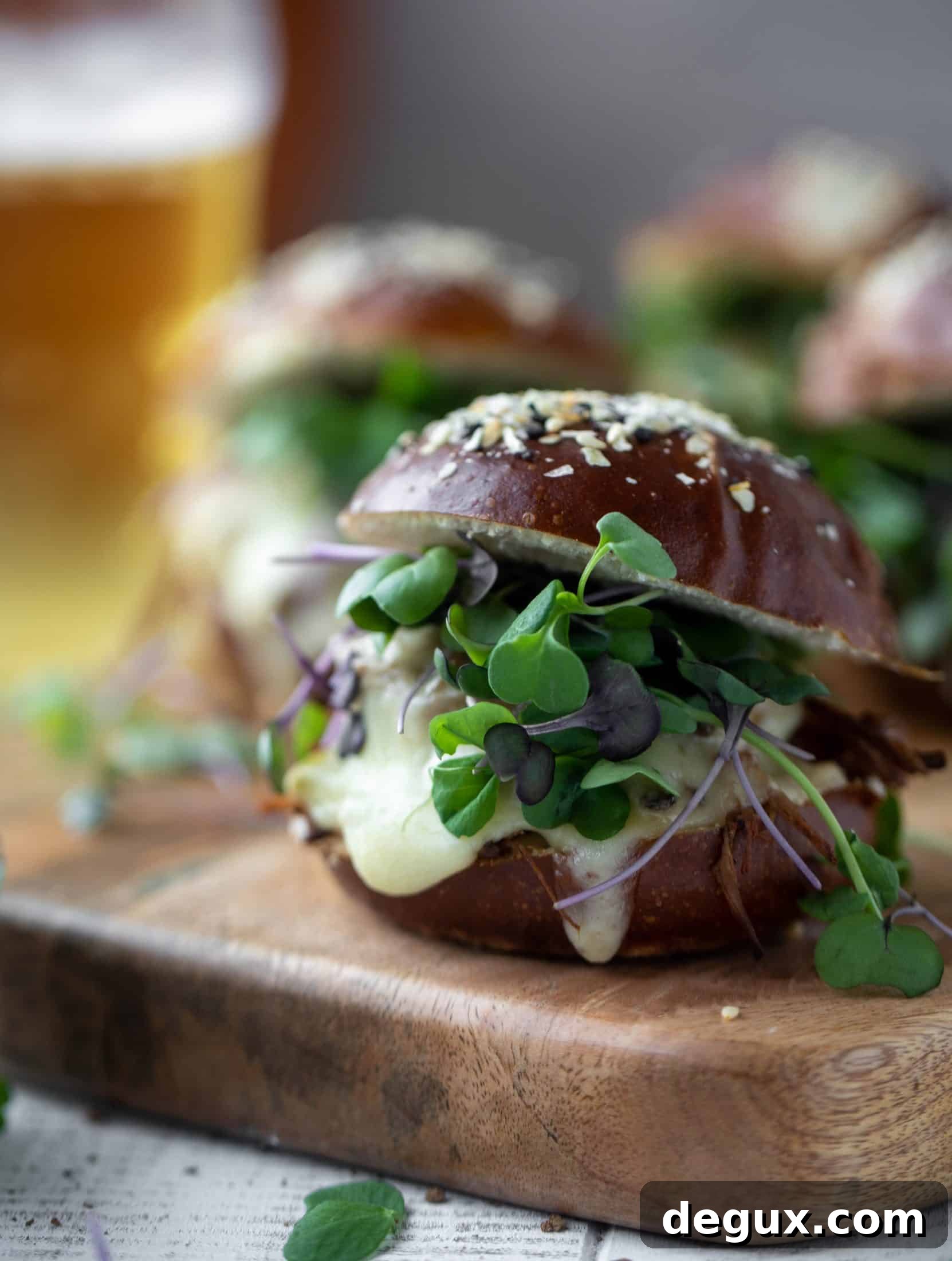 Pumpkin Beer Brisket Melts on Pretzel Rolls 10 This pumpkin beer brisket melts are smothered in havarti cheese and served on everything pretzel rolls. They are ridiculously delicious!