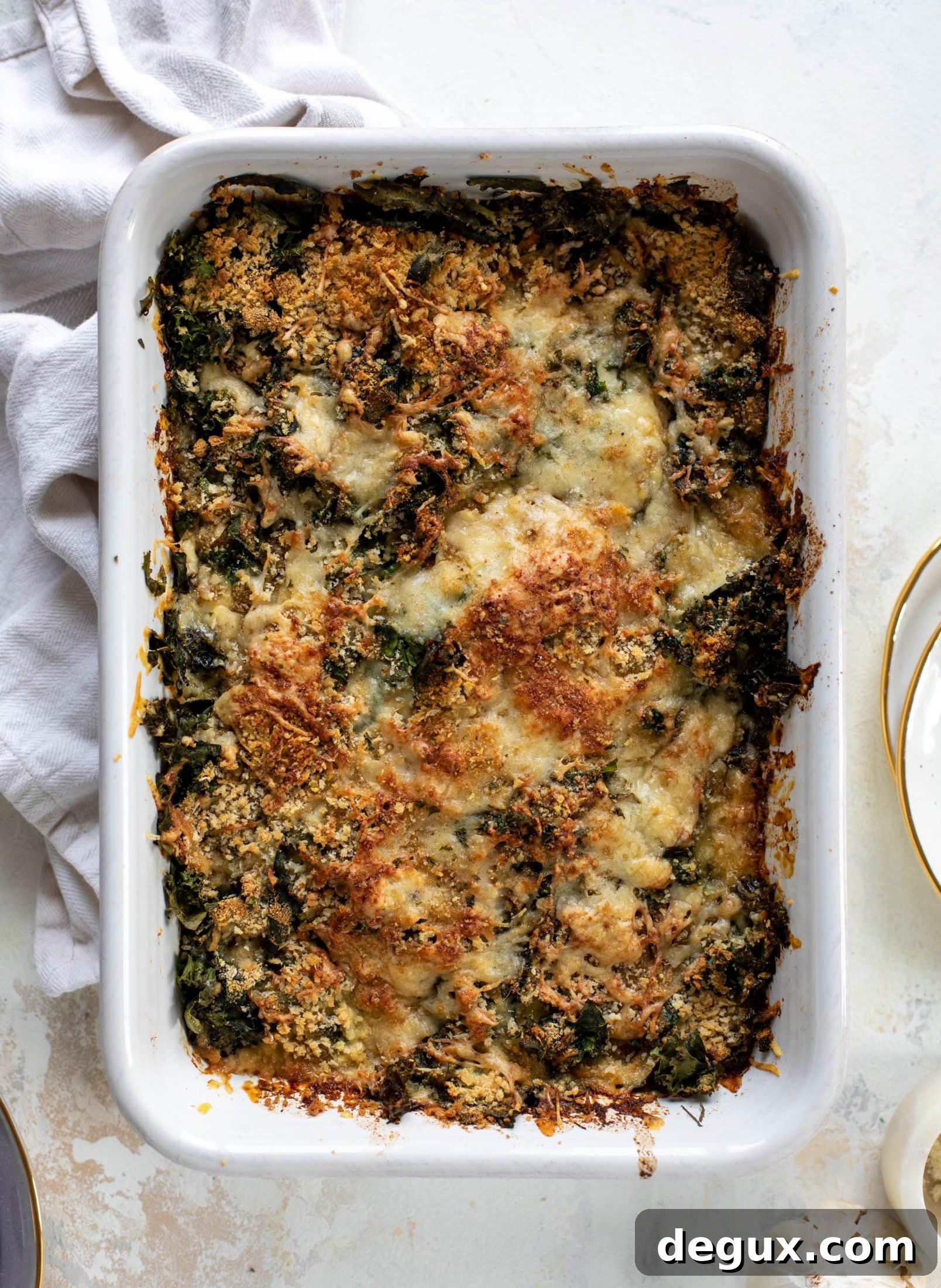 This double kale gratin has two kinds of kale, three kinds of cheese, cream and crunchy breadcrumbs. It will be your new favorite side dish!