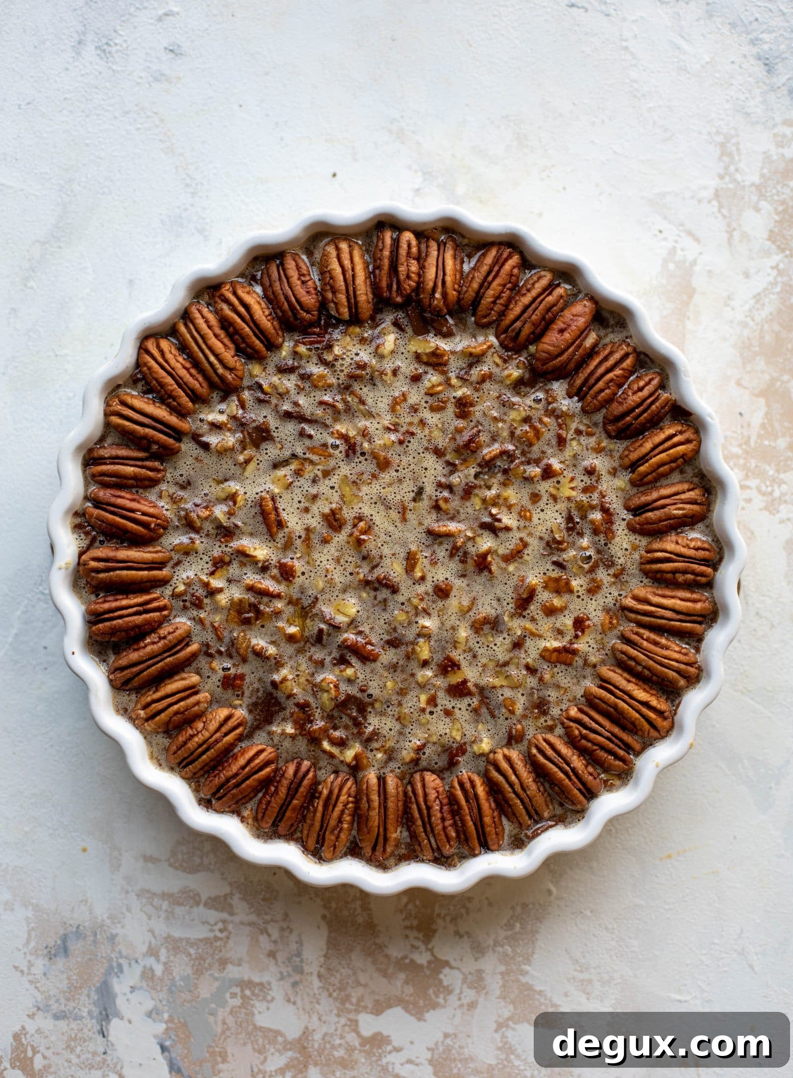 Decadent Chocolate Fudge Pecan Tart Recipe 4 pecan tart prepped for the oven