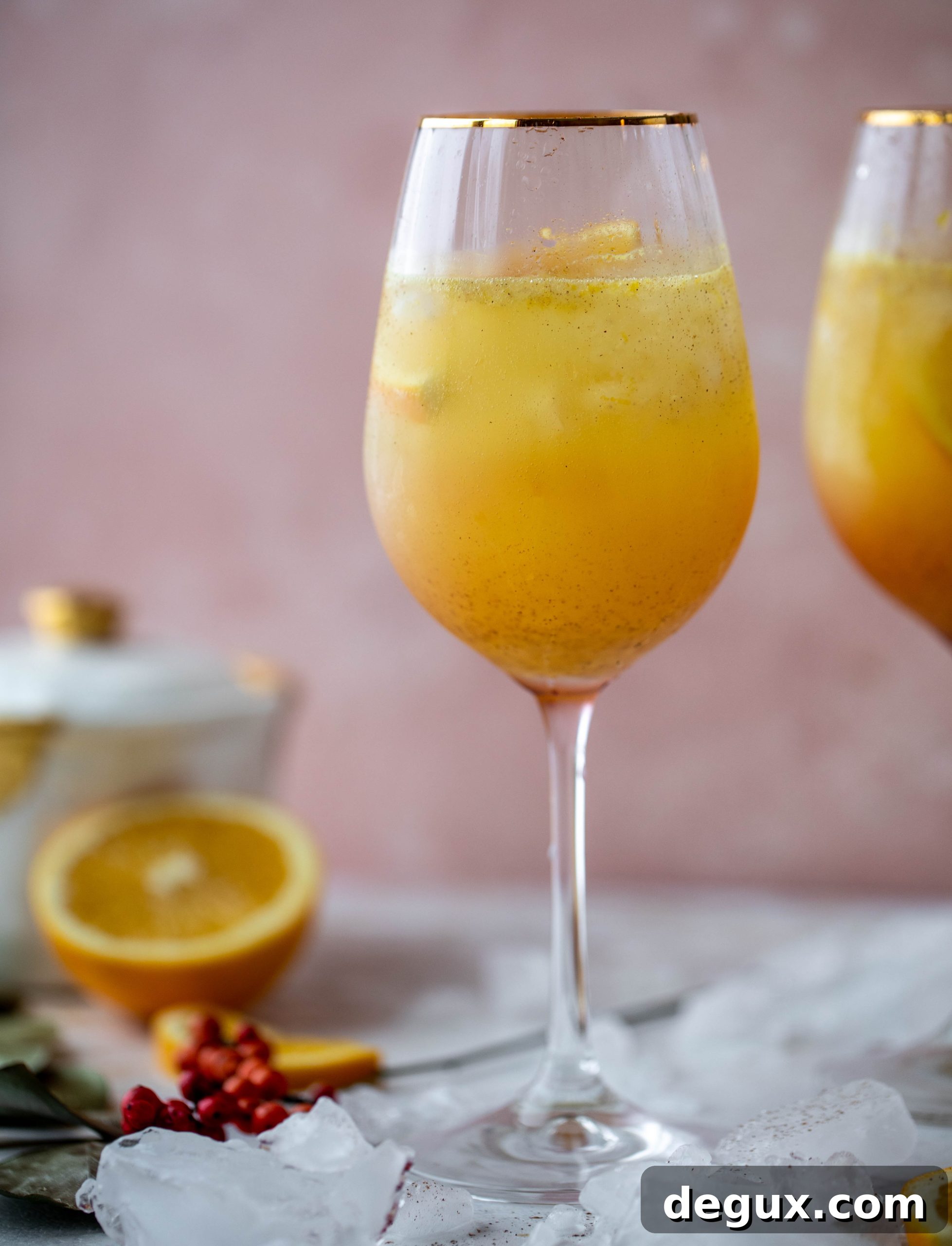 Spiced Orange Spritzer Recipe: Refreshing Citrus Cocktail with Warm Aromatics 7 The spiced orange spritzer is a fancier mimosa and similar to an aperol spritz! A fresh spiced orange juice based mixed with prosecco and seltzer. So good!