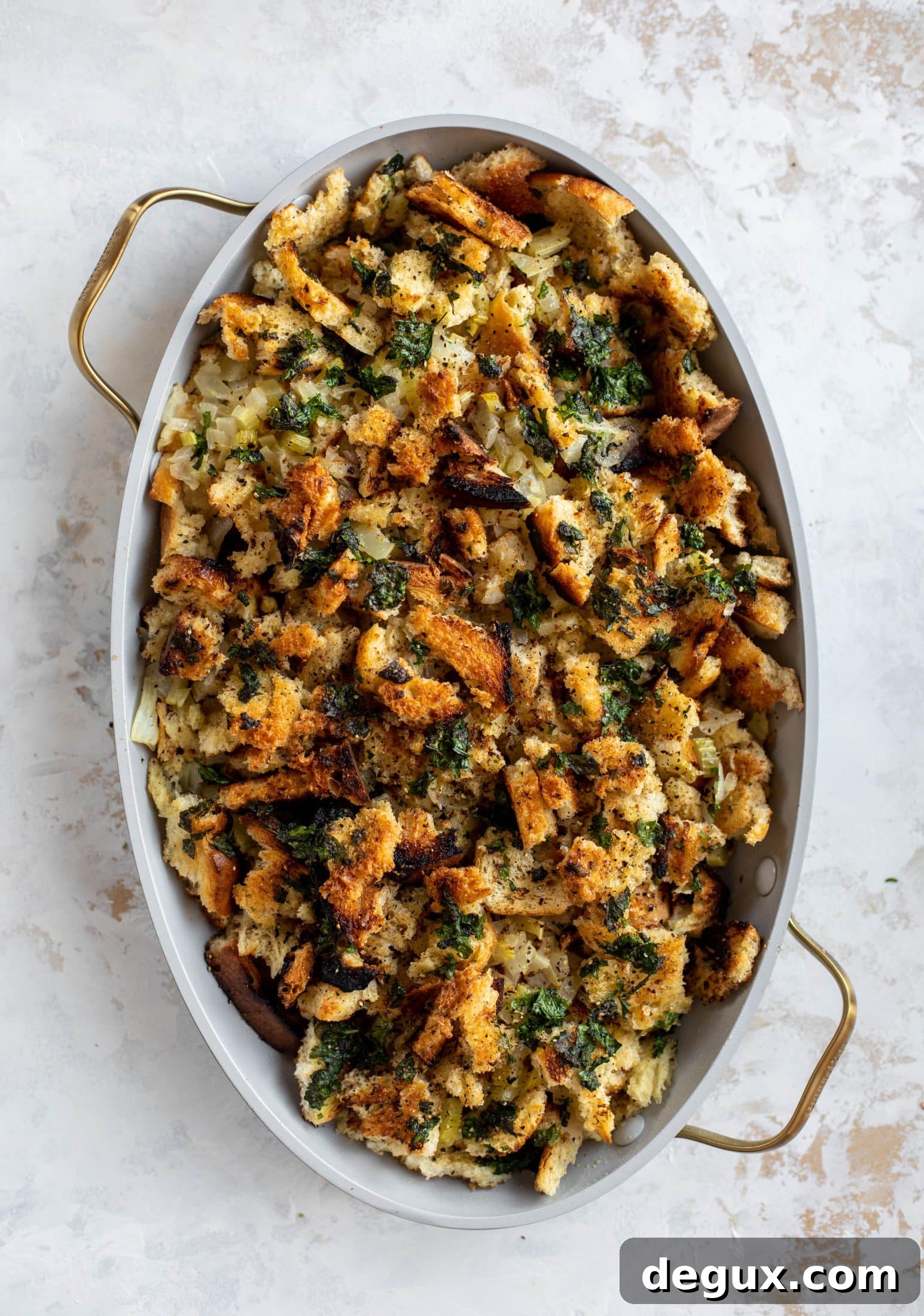 This grilled bread stuffing is a modern twist on the classic - deliciously traditional and flavored to perfection, made with grilled bread!