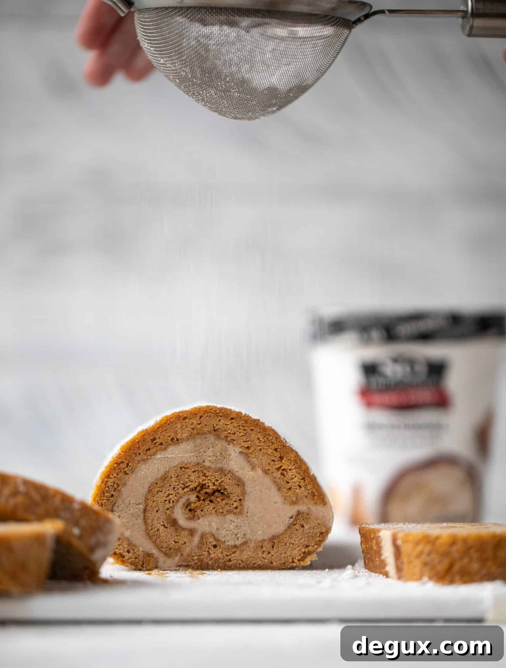 Frozen Pumpkin Rolls: Two Delicious Make-Ahead Recipes 4 This frozen pumpkin roll is a delicious twist on the classic! Ice cream or non-dairy dessert is spread inside a classic pumpkin roll and serve frozen!