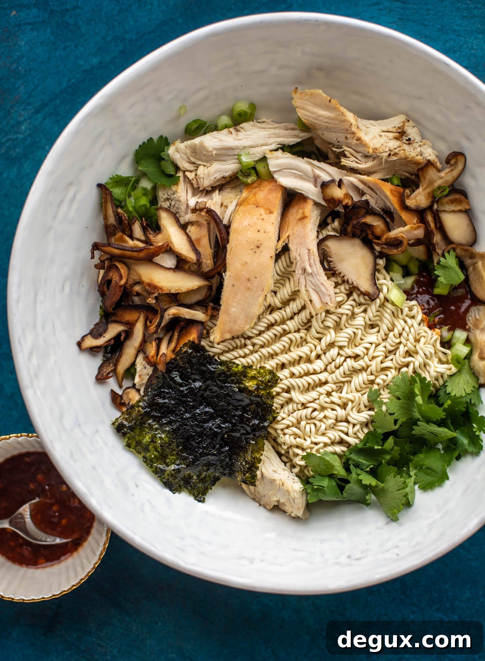 Roasted Turkey Ramen: Flavorful Leftover Turkey Noodle Soup 3 This roasted turkey ramen recipe is made with delish leftover Thanksgiving turkey, ramen noodles, a savory broth and soft boiled eggs!