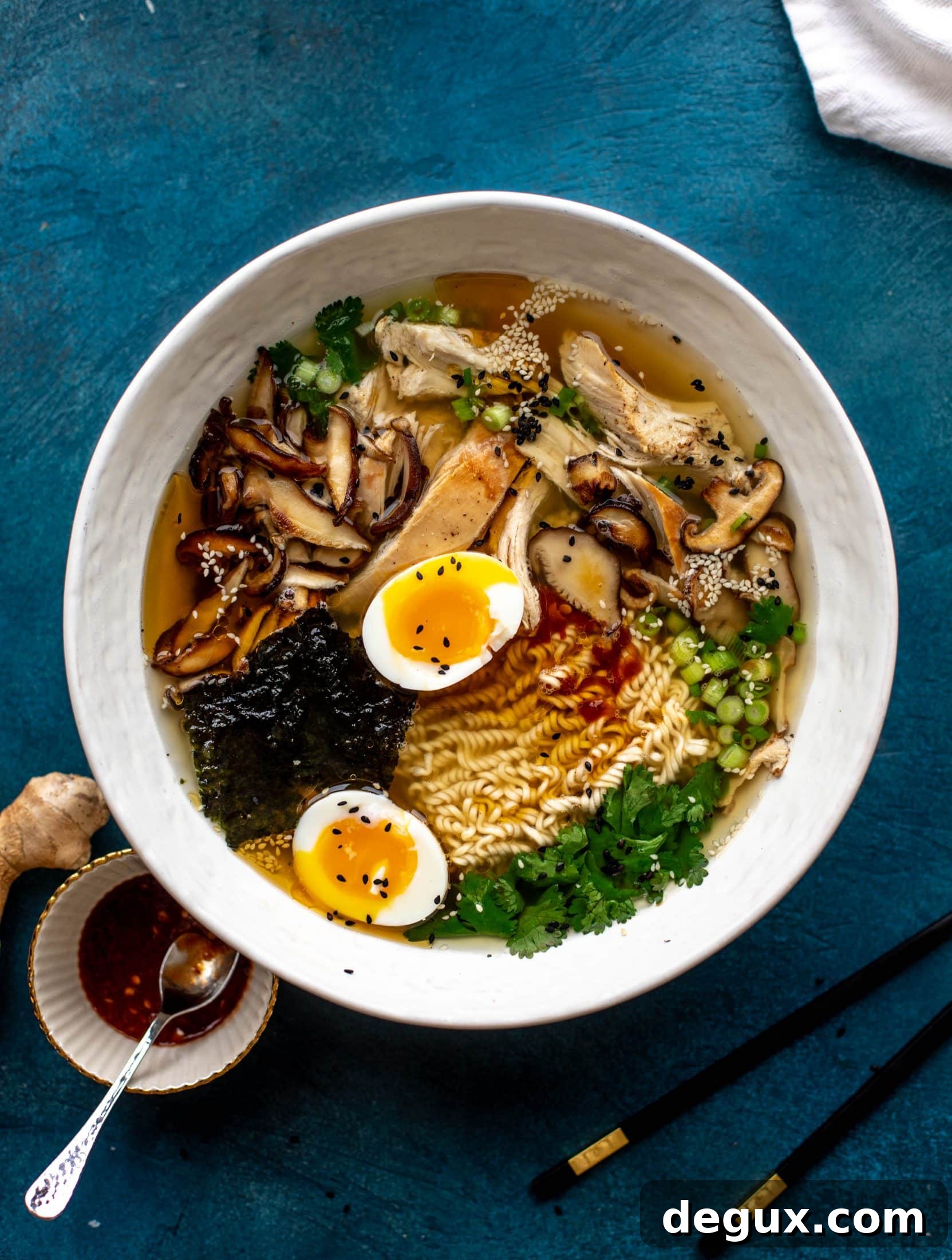 Roasted Turkey Ramen: Flavorful Leftover Turkey Noodle Soup 5 This roasted turkey ramen recipe is made with delish leftover Thanksgiving turkey, ramen noodles, a savory broth and soft boiled eggs!