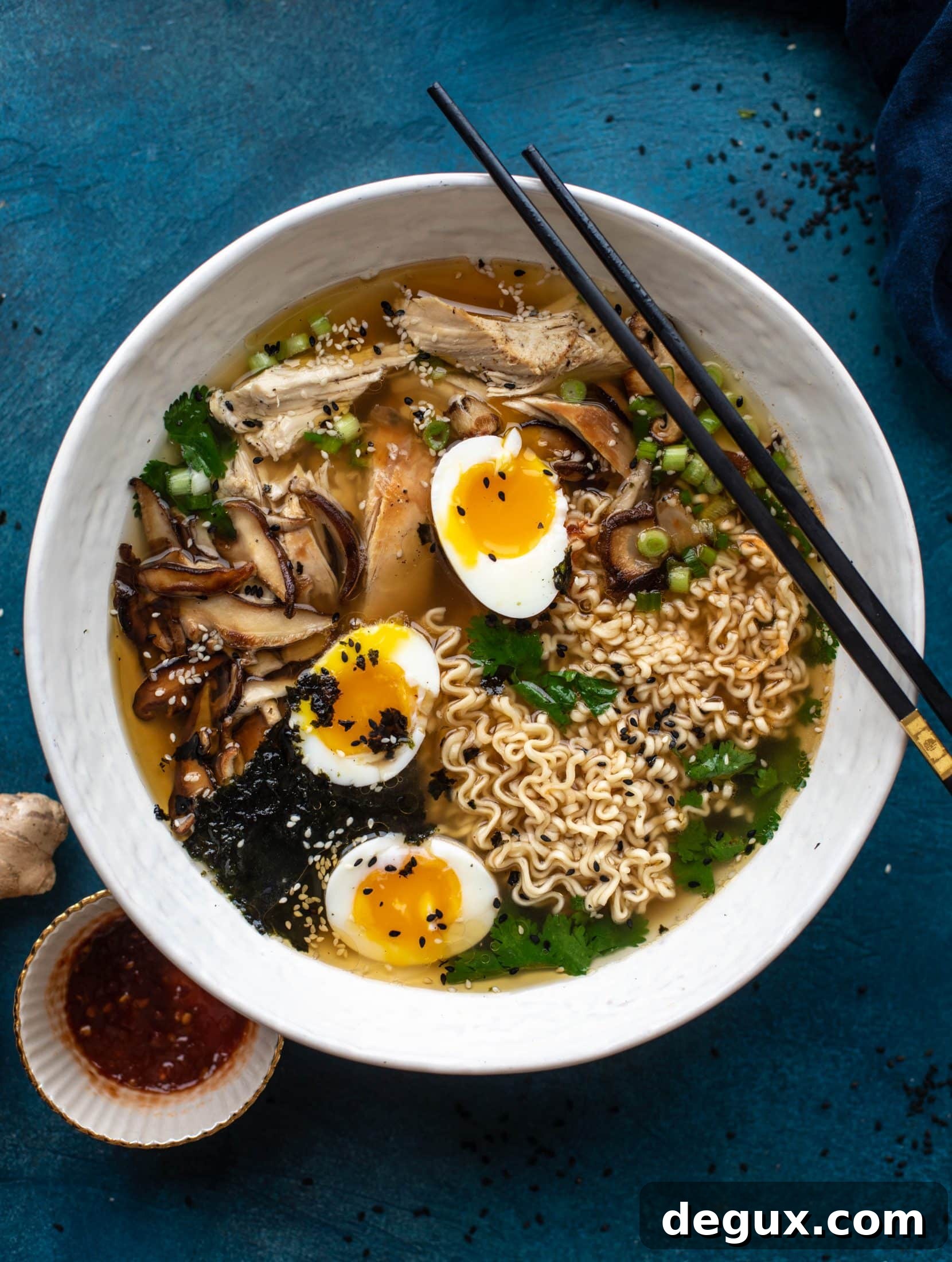 Roasted Turkey Ramen: Flavorful Leftover Turkey Noodle Soup 6 This roasted turkey ramen recipe is made with delish leftover Thanksgiving turkey, ramen noodles, a savory broth and soft boiled eggs!