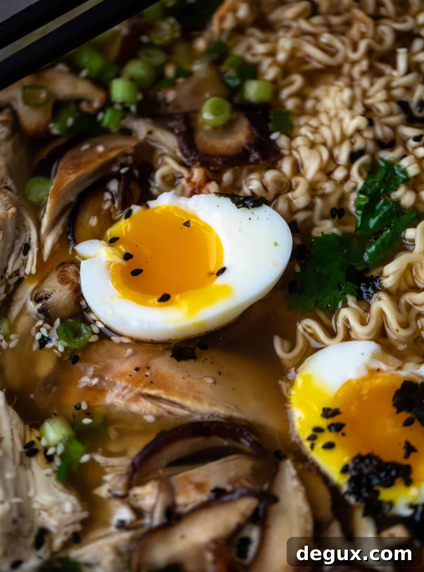 Roasted Turkey Ramen: Flavorful Leftover Turkey Noodle Soup 7 This roasted turkey ramen recipe is made with delish leftover Thanksgiving turkey, ramen noodles, a savory broth and soft boiled eggs!