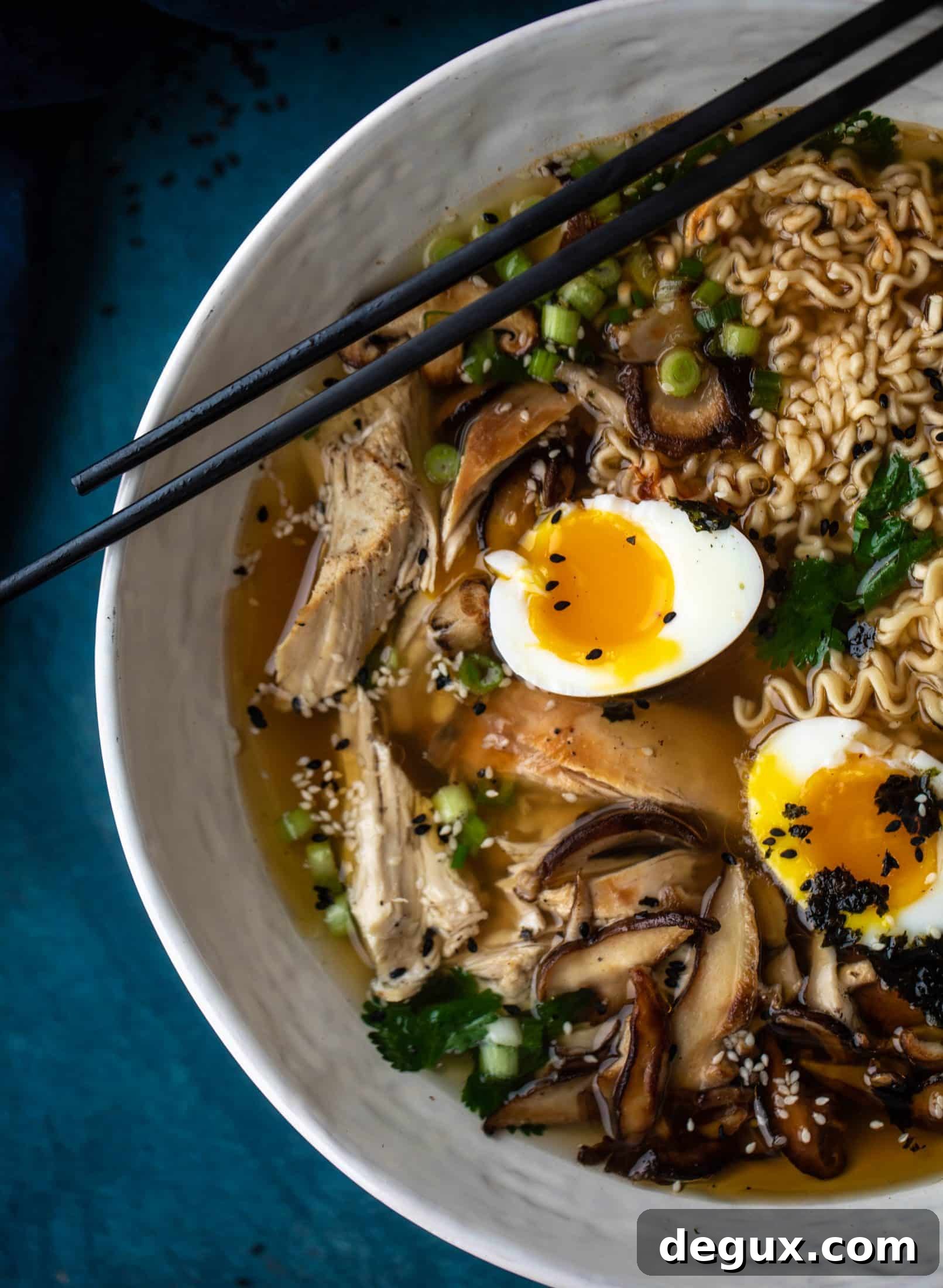 Roasted Turkey Ramen: Flavorful Leftover Turkey Noodle Soup 8 This roasted turkey ramen recipe is made with delish leftover Thanksgiving turkey, ramen noodles, a savory broth and soft boiled eggs!