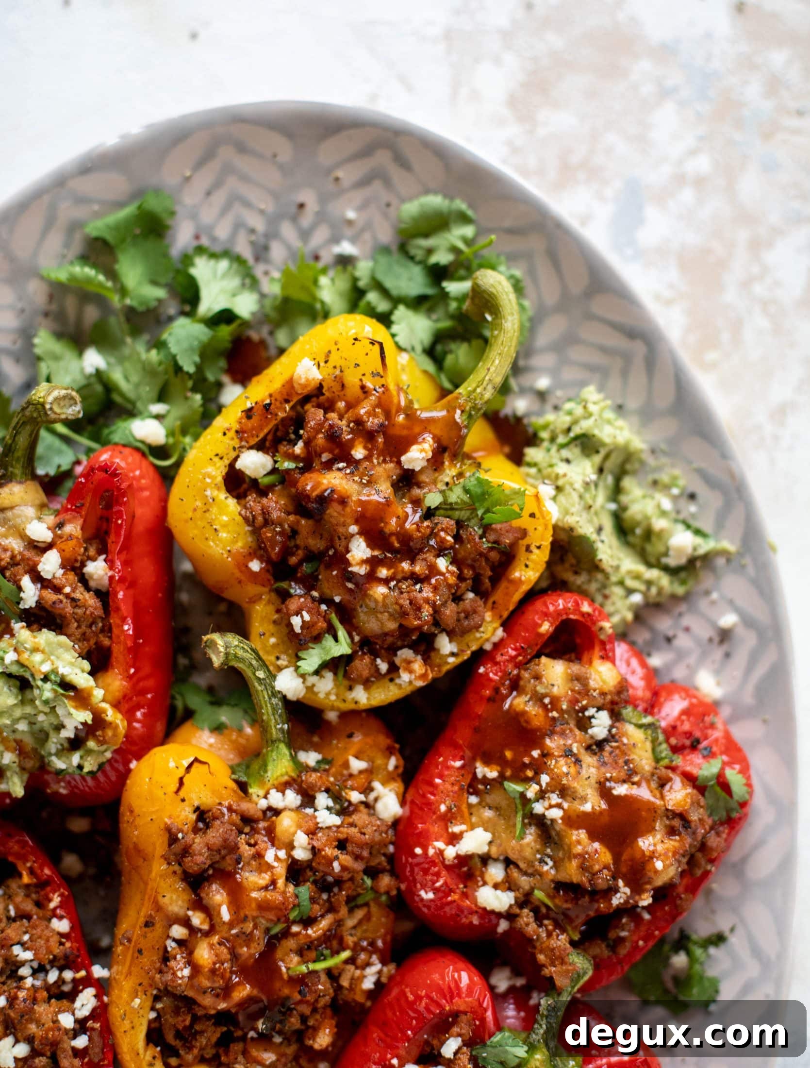 My favorite ground turkey taco stuffed peppers are the best weeknight meal! The turkey is flavorful and juicy. The peppers are deliciously roasted. Yum!