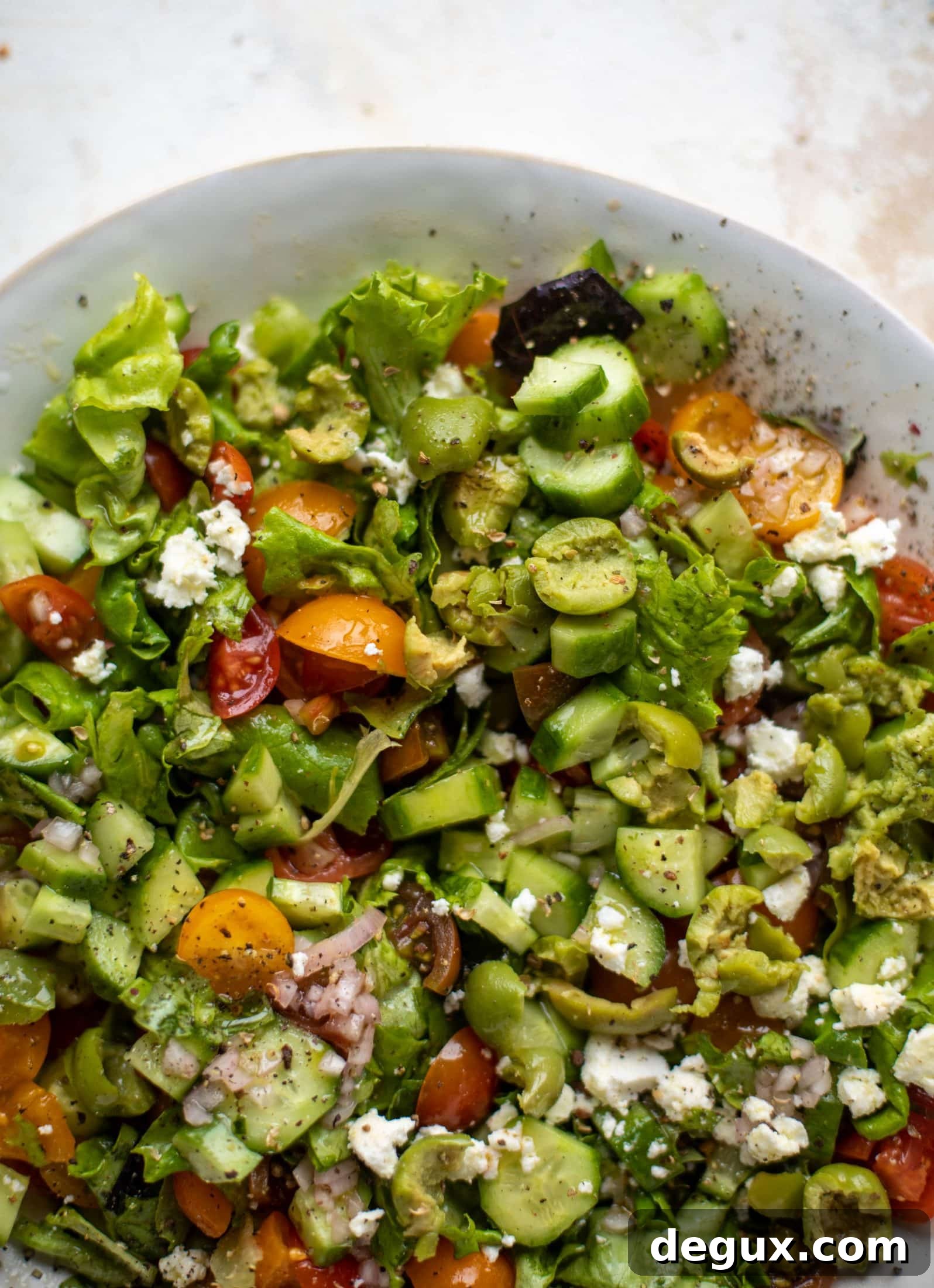 This crispy chickpea chopped salad is super simple and loaded with flavor. It's an incredible side or starter and a huge crowd pleaser!