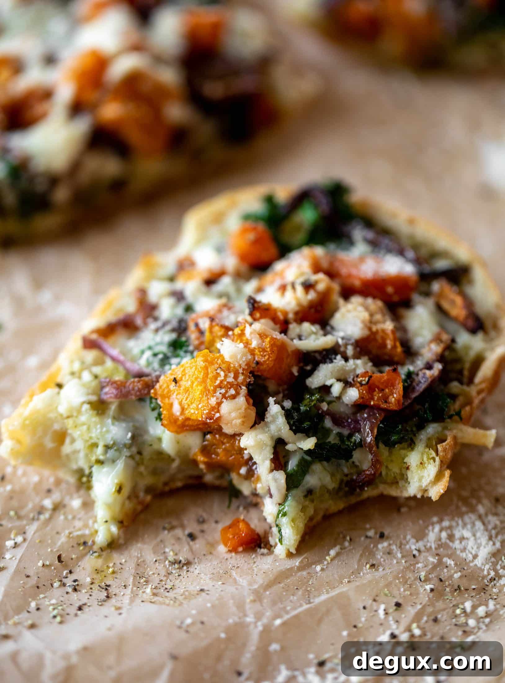Roasted Butternut Squash Baguettes with Pesto and Crispy Kale 10 These butternut squash french breads have so much flavor. Pesto, caramelized onions, kale, roasted butternut and tons of fontina cheese. Delicious!
