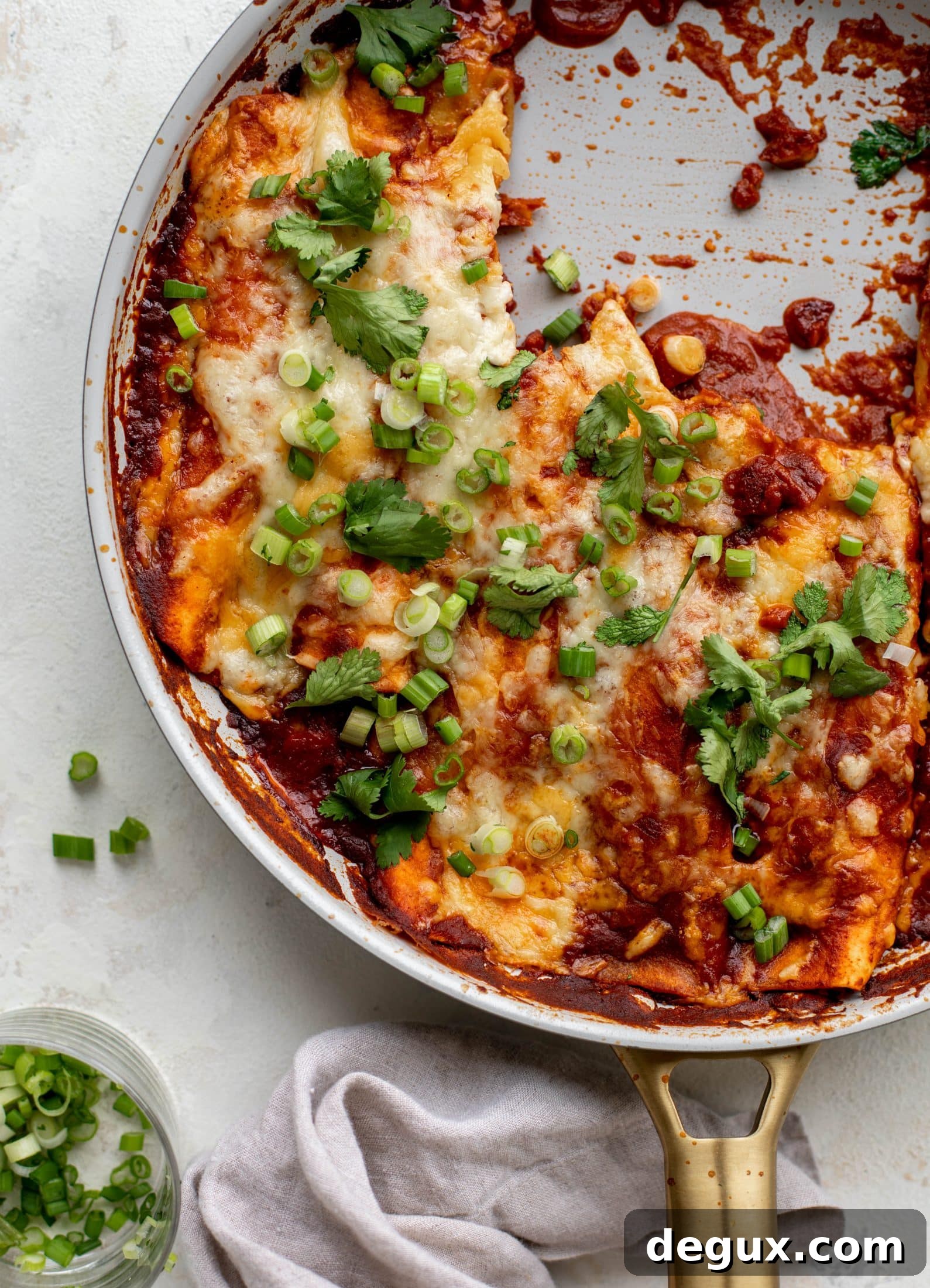 Chipotle chicken skillet enchiladas are loaded with flavor and come together so quickly! They are the perfect spicy weeknight meal.
