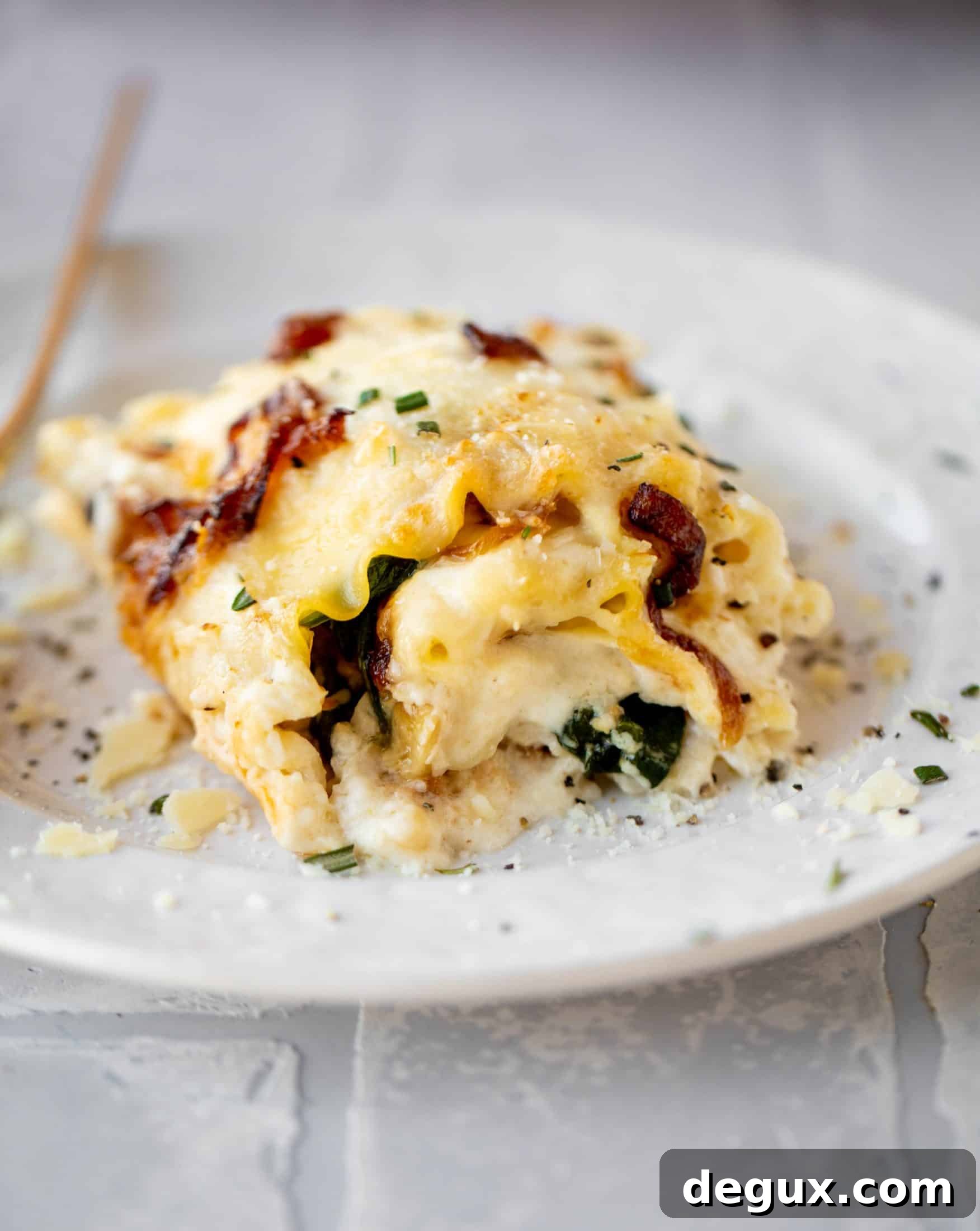 French Onion Chicken Lasagna Roll-Ups Recipe for Savory Weeknight Meals 14 These french onion chicken lasagna roll ups are loaded with flavor! Creamy sauce, chicken, spinach, caramelized onions and gruyere cheese. Love!