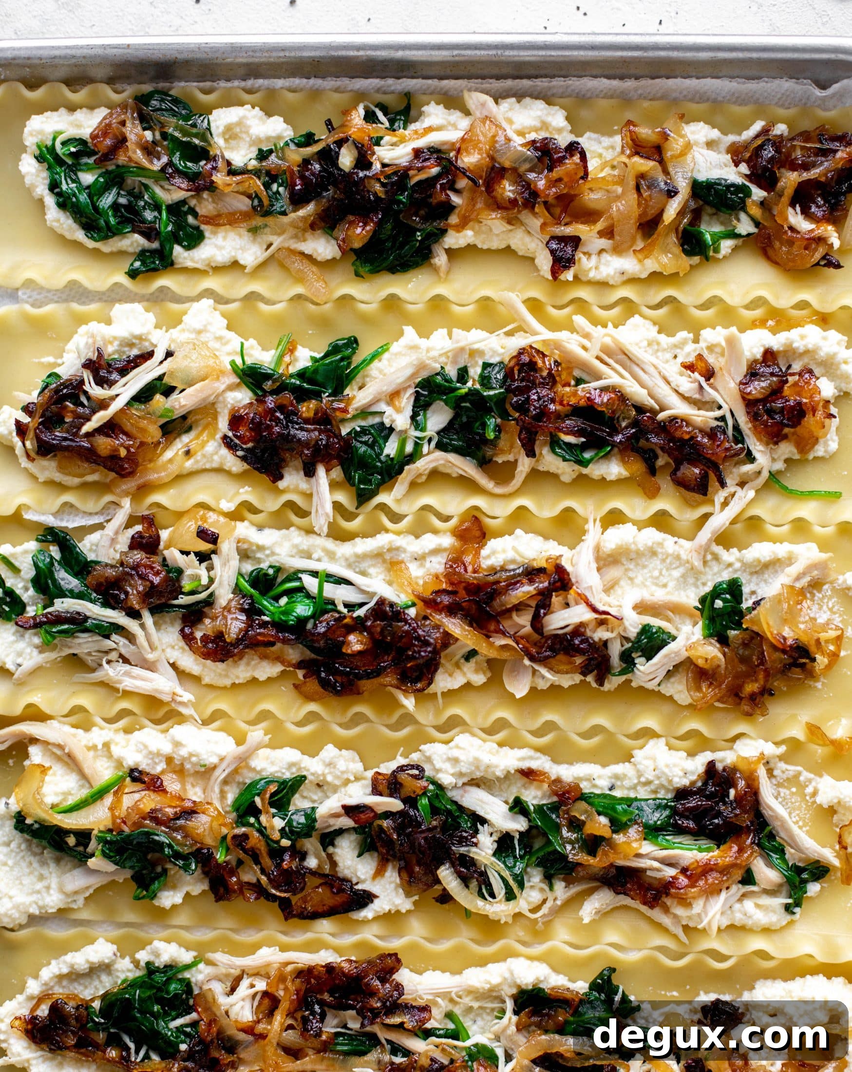 French Onion Chicken Lasagna Roll-Ups Recipe for Savory Weeknight Meals 4 lasagna roll ups ready to bake