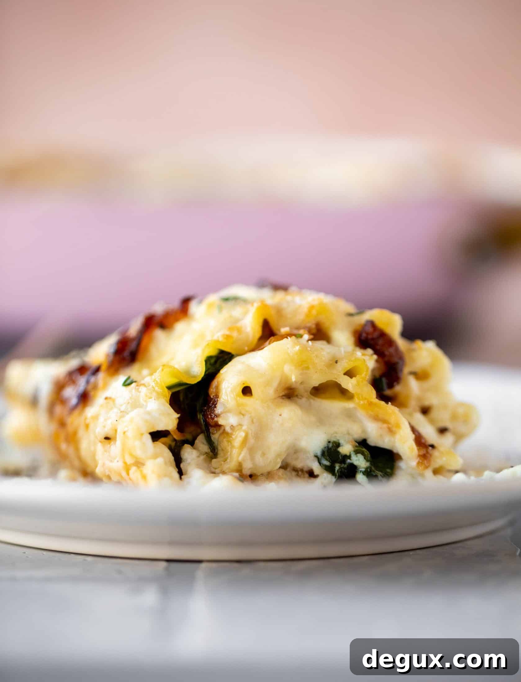 French Onion Chicken Lasagna Roll-Ups Recipe for Savory Weeknight Meals 9 These french onion chicken lasagna roll ups are loaded with flavor! Creamy sauce, chicken, spinach, caramelized onions and gruyere cheese. Love!
