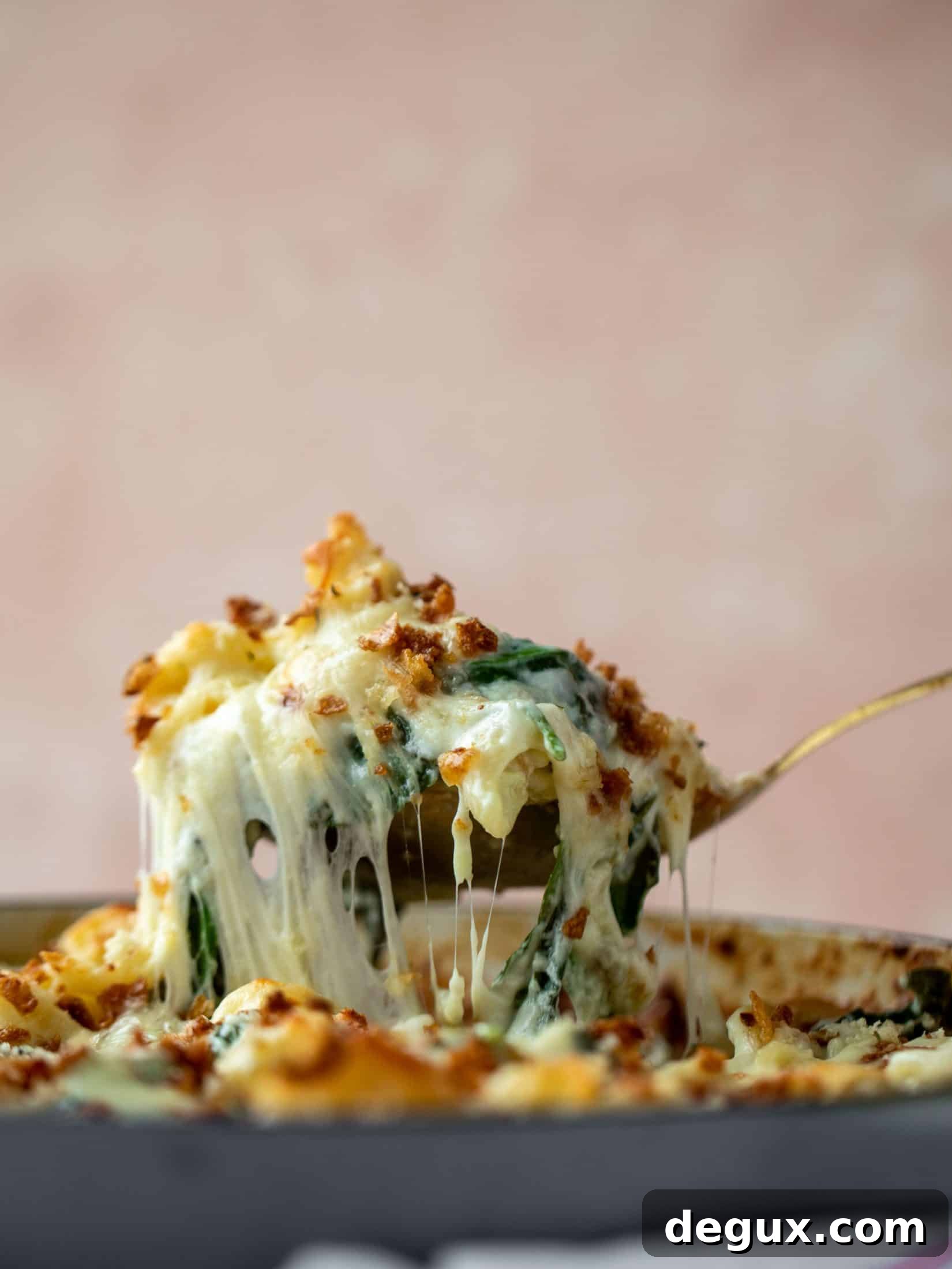 This creamed spinach mac and cheese is a dreamy, cheesy mac and cheese dish with tons of fresh baby spinach! Super comforting and flavorful. 