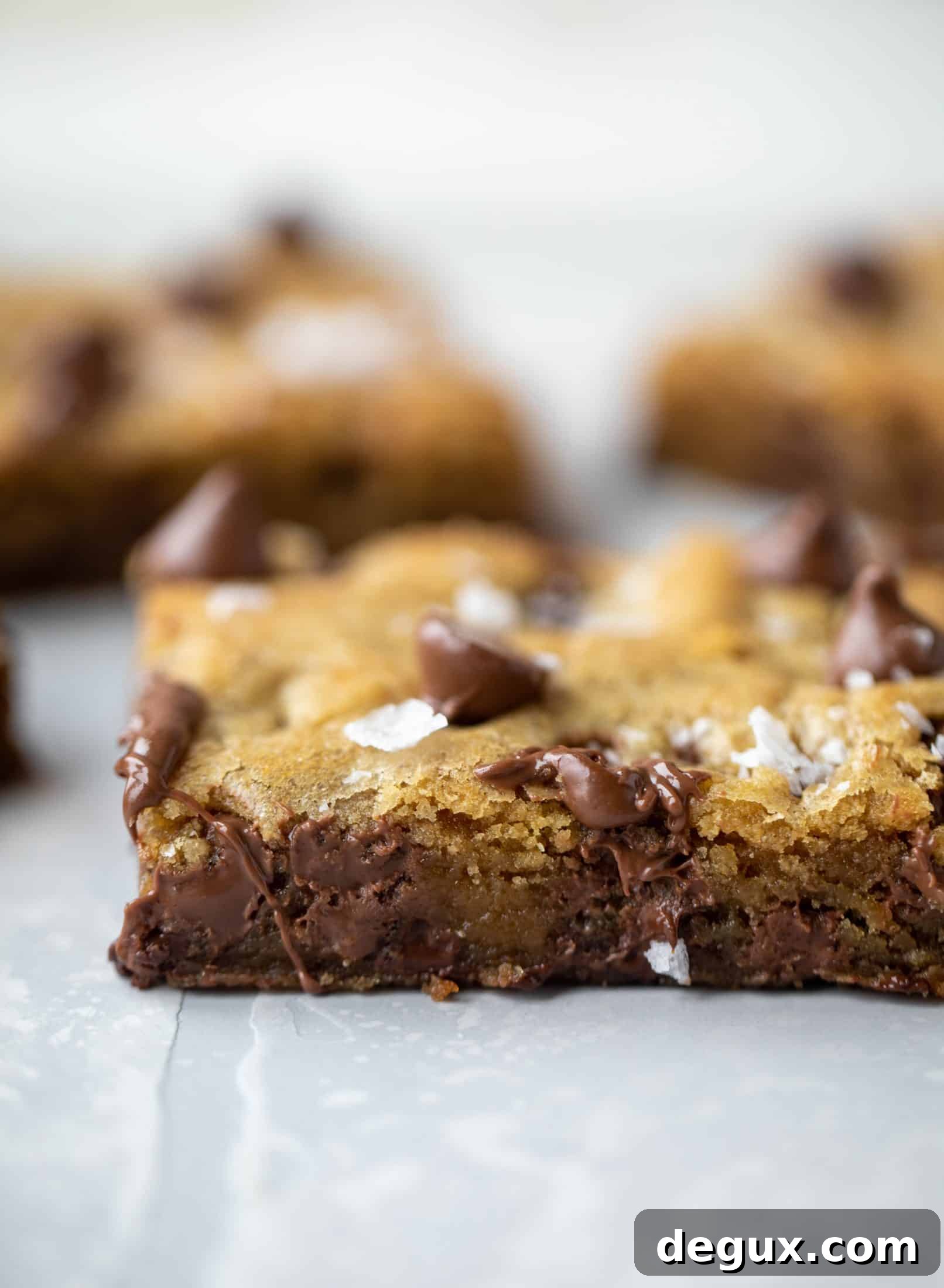 These brown butter chocolate chip cookie bars are chewy, chocolately and sprinkled with flaky salt. What else do you need in life?!