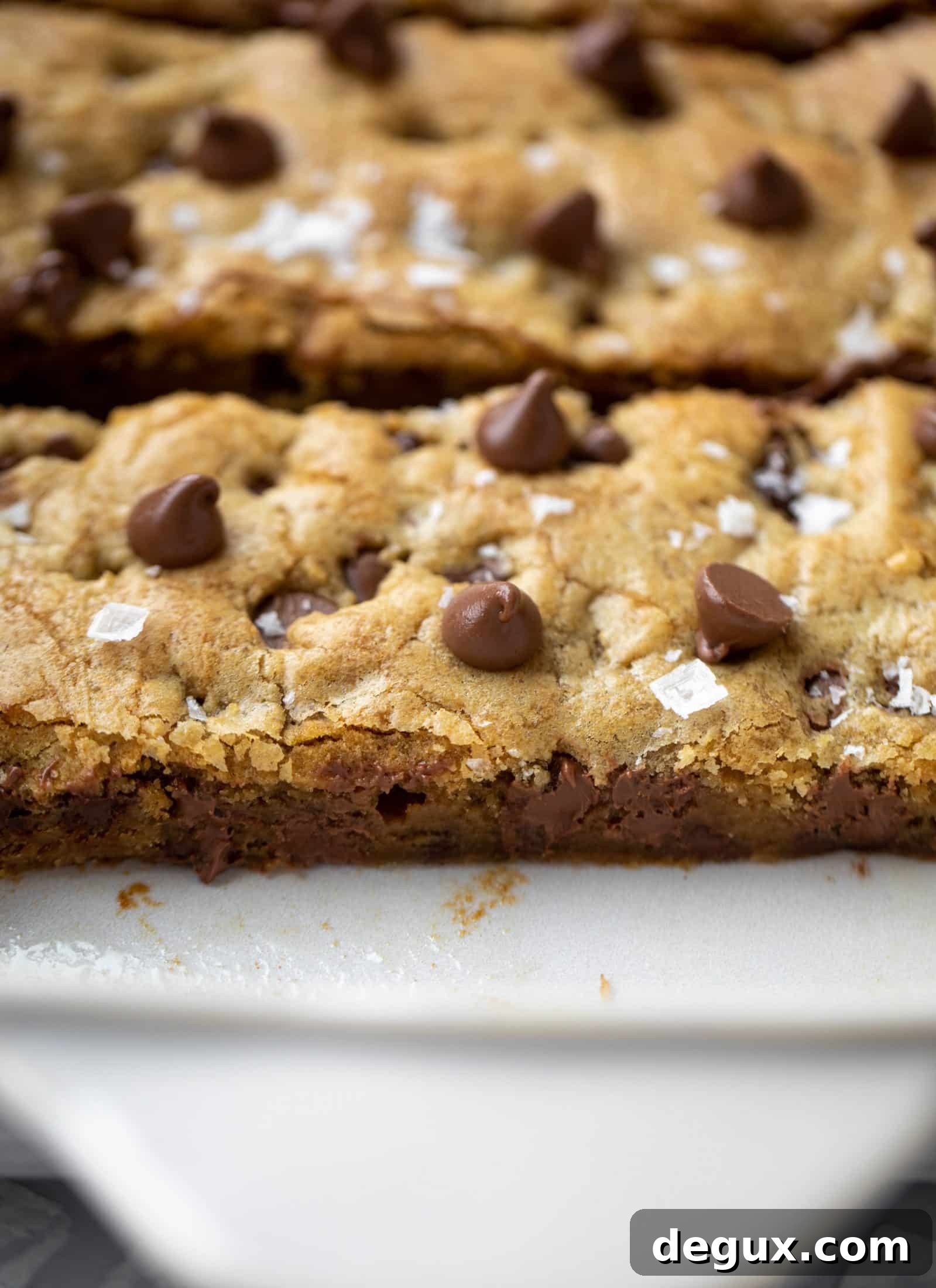These brown butter chocolate chip cookie bars are chewy, chocolately and sprinkled with flaky salt. What else do you need in life?!