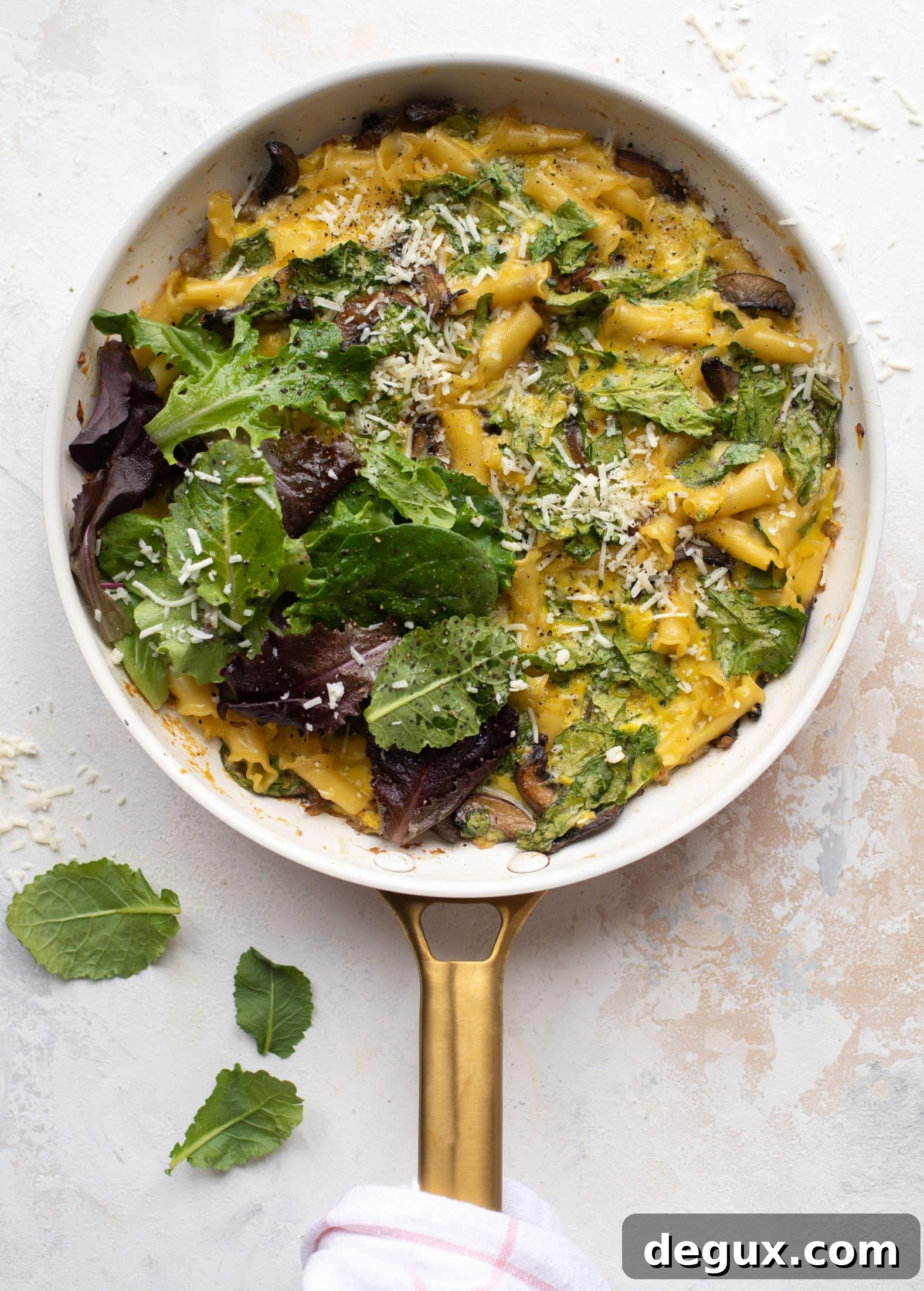 Parmesan Pasta Frittata with Spring Greens: Quick Weeknight Meal 7 This super easy pasta frittata uses leftover ingredients and can be prepped ahead of time. Leftovers are great and it's satisfying and delicious!