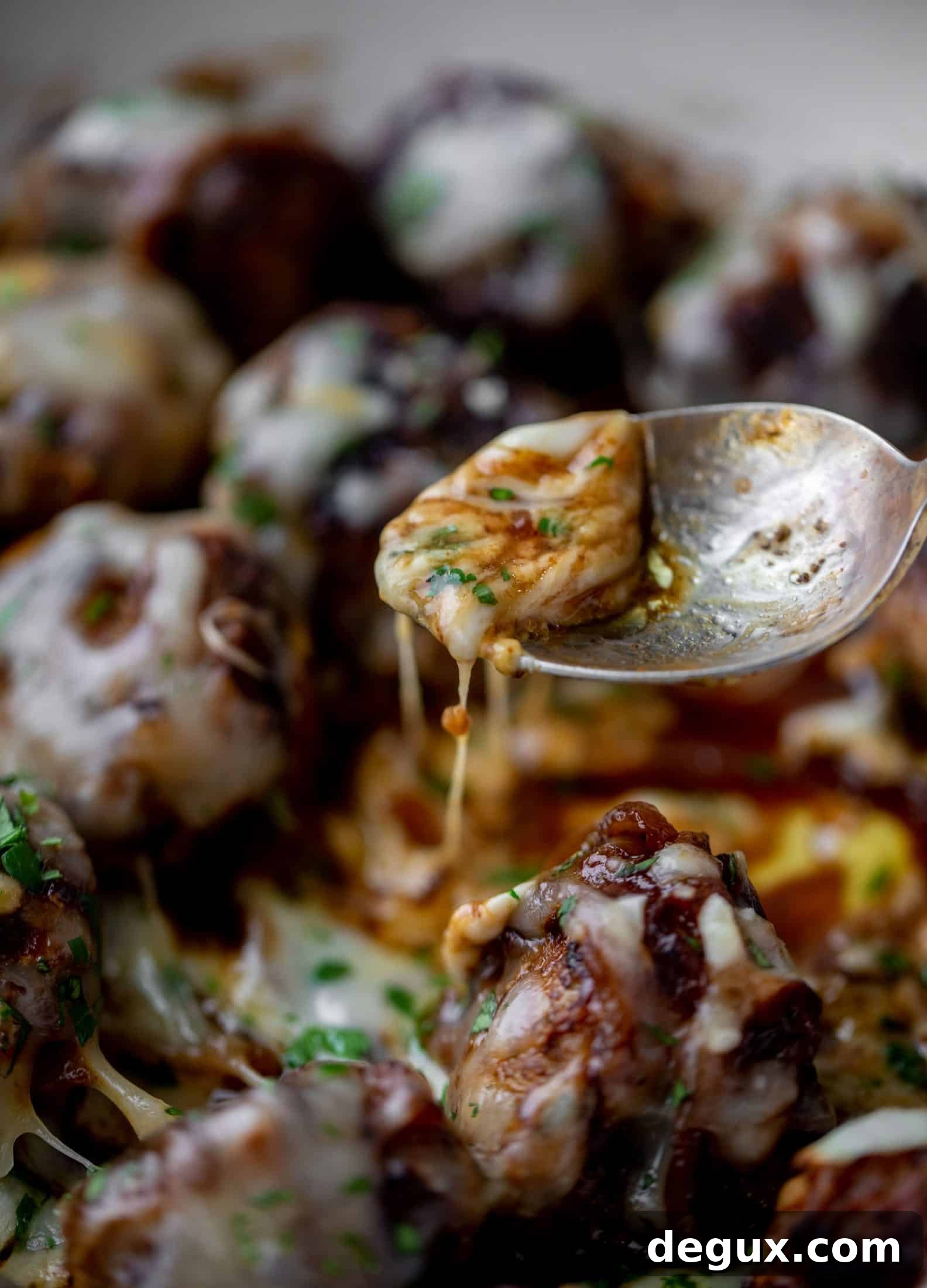 Weekend French Onion Meatballs: Savory Comfort Recipe 7 These french onion meatballs are super delicious! All the flavors of french onion soup made into juicy meatballs. Cheesy, saucy goodness!