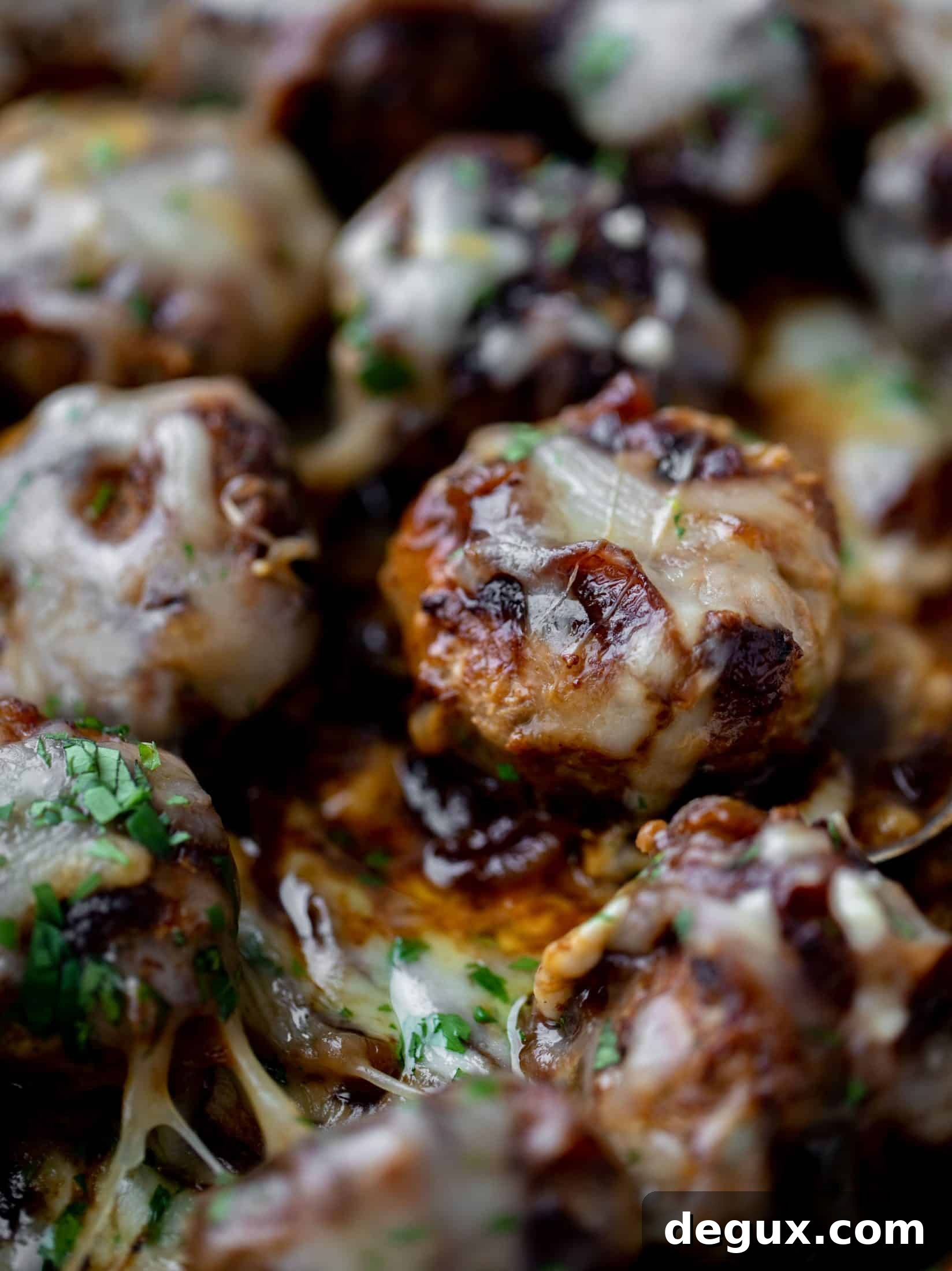 Weekend French Onion Meatballs: Savory Comfort Recipe 8 These french onion meatballs are super delicious! All the flavors of french onion soup made into juicy meatballs. Cheesy, saucy goodness!