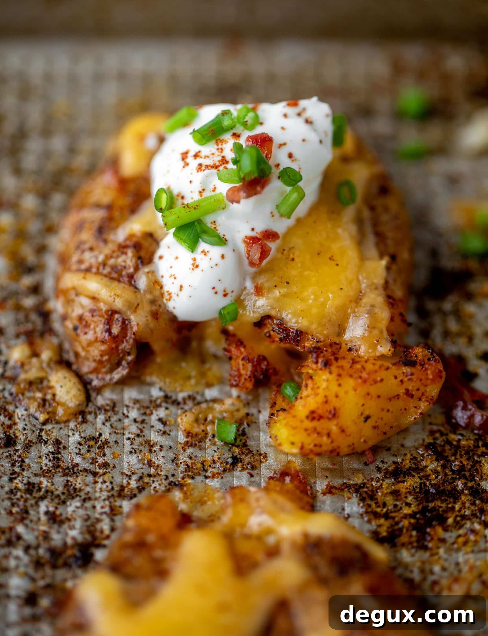 chipotle cheddar smashed potatoes with sour cream and chives