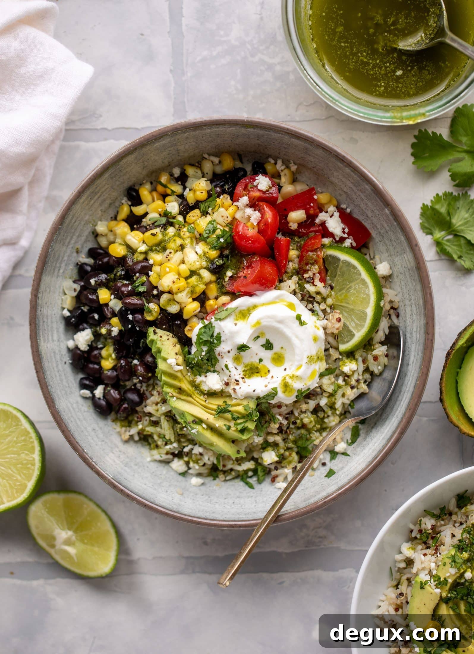Baja-Style Grain Bowls: Fresh Recipes with Zesty Flavors 11 These baja grain bowls are a delicious copycat of the Panera baja grain bowls! Rice, quinoa, beans, tomatoes and cilantro lime vinaigrette!