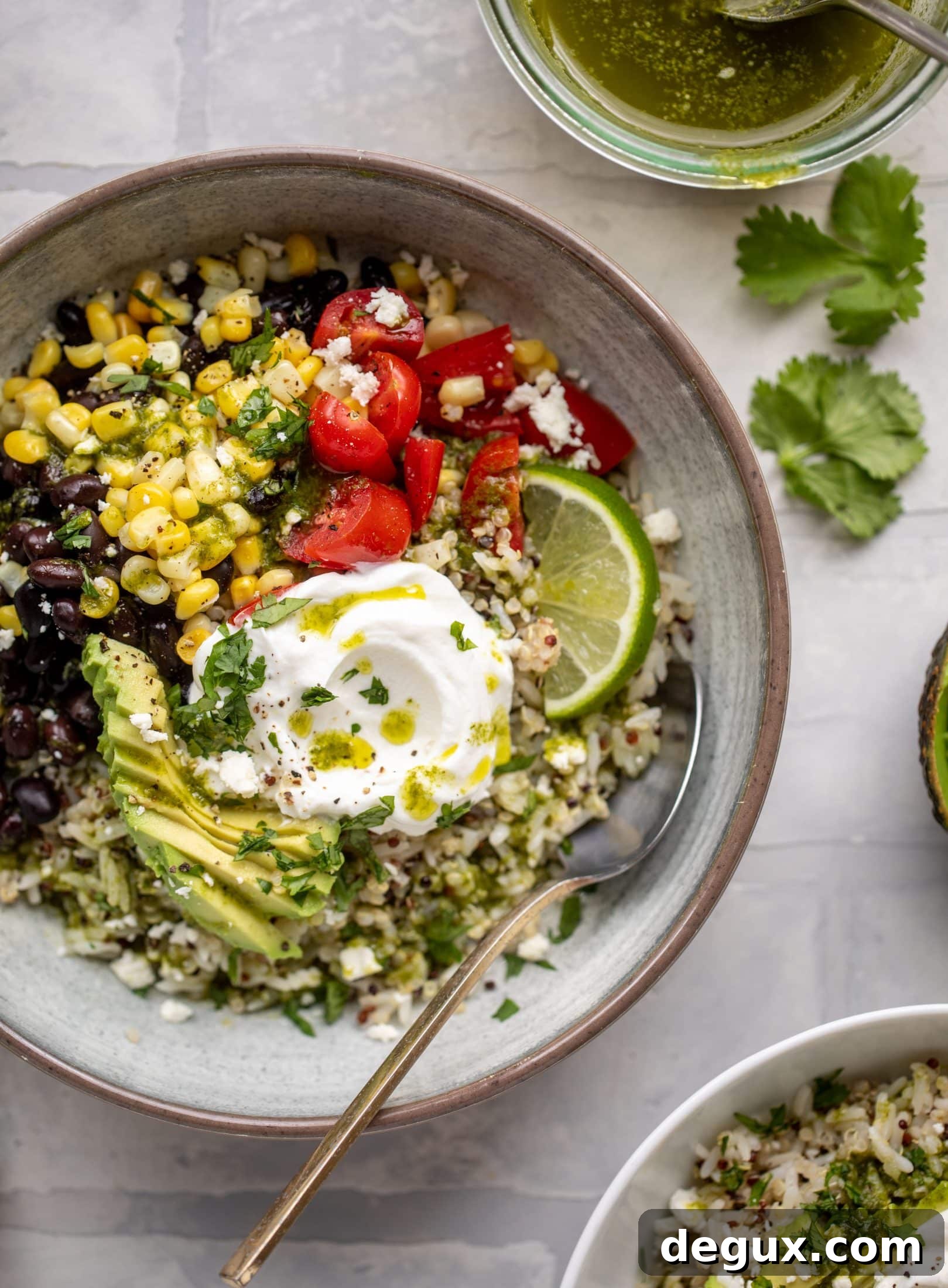 Baja-Style Grain Bowls: Fresh Recipes with Zesty Flavors 7 These baja grain bowls are a delicious copycat of the Panera baja grain bowls! Rice, quinoa, beans, tomatoes and cilantro lime vinaigrette!