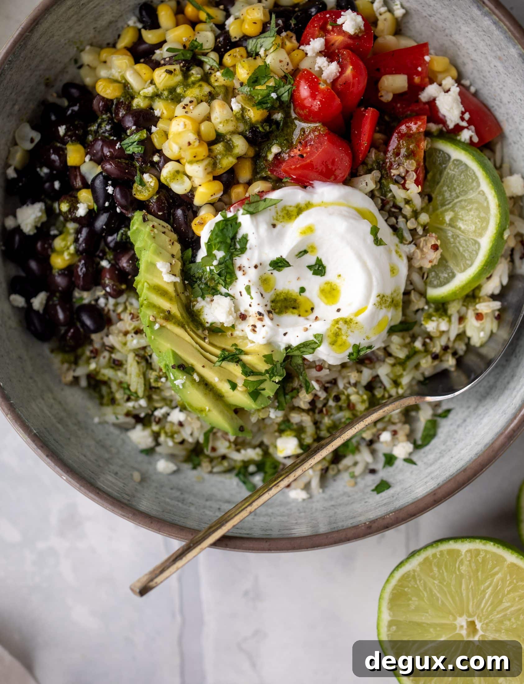 Baja-Style Grain Bowls: Fresh Recipes with Zesty Flavors 8 These baja grain bowls are a delicious copycat of the Panera baja grain bowls! Rice, quinoa, beans, tomatoes and cilantro lime vinaigrette!