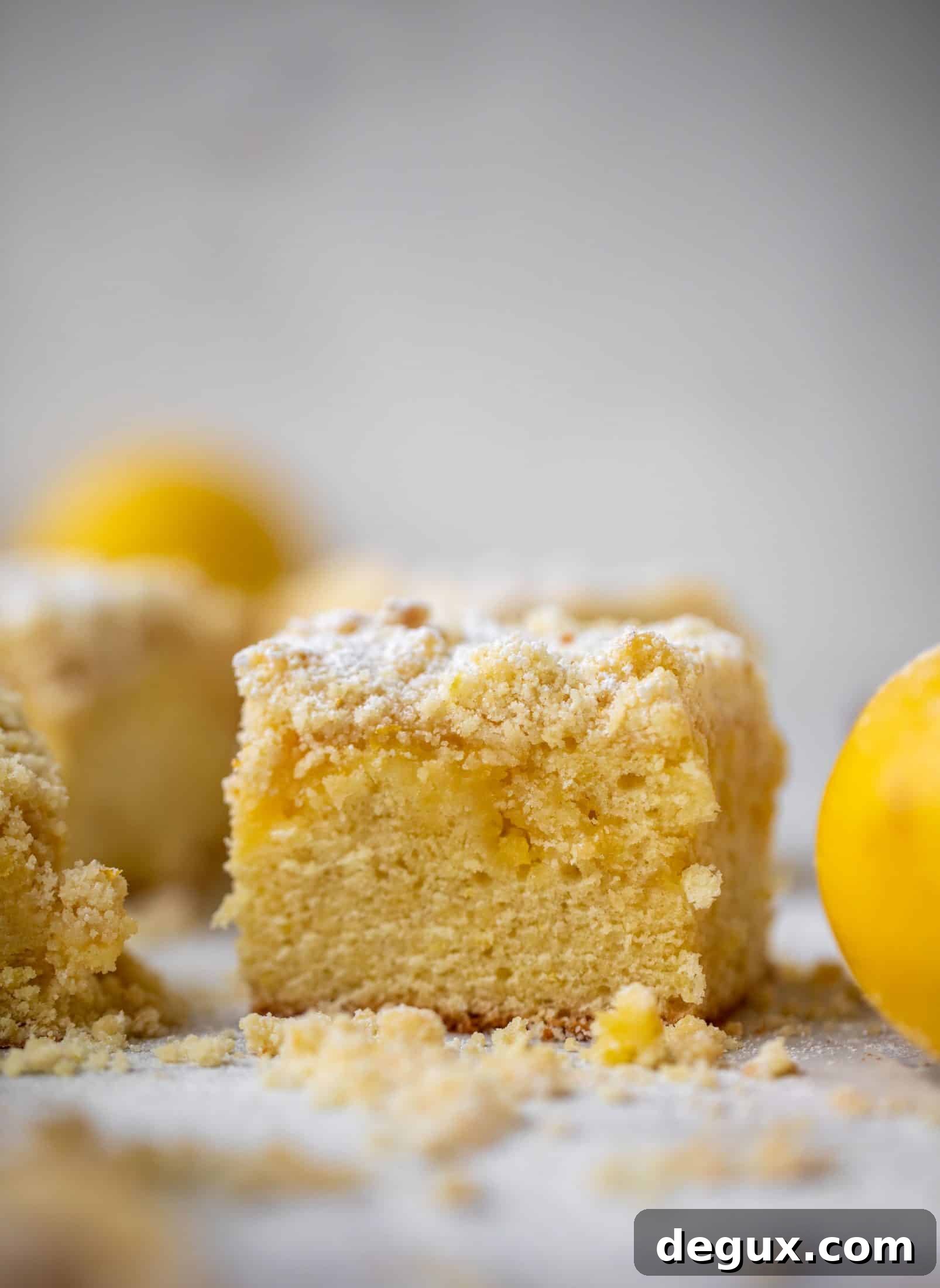 Moist Lemon Crumb Cake Recipe with Zesty Crumble Topping 12 This lemon crumb cake is incredible! Lemon cake, lemon curd and lemon crumb come together for this delicious breakfast or dessert bite!