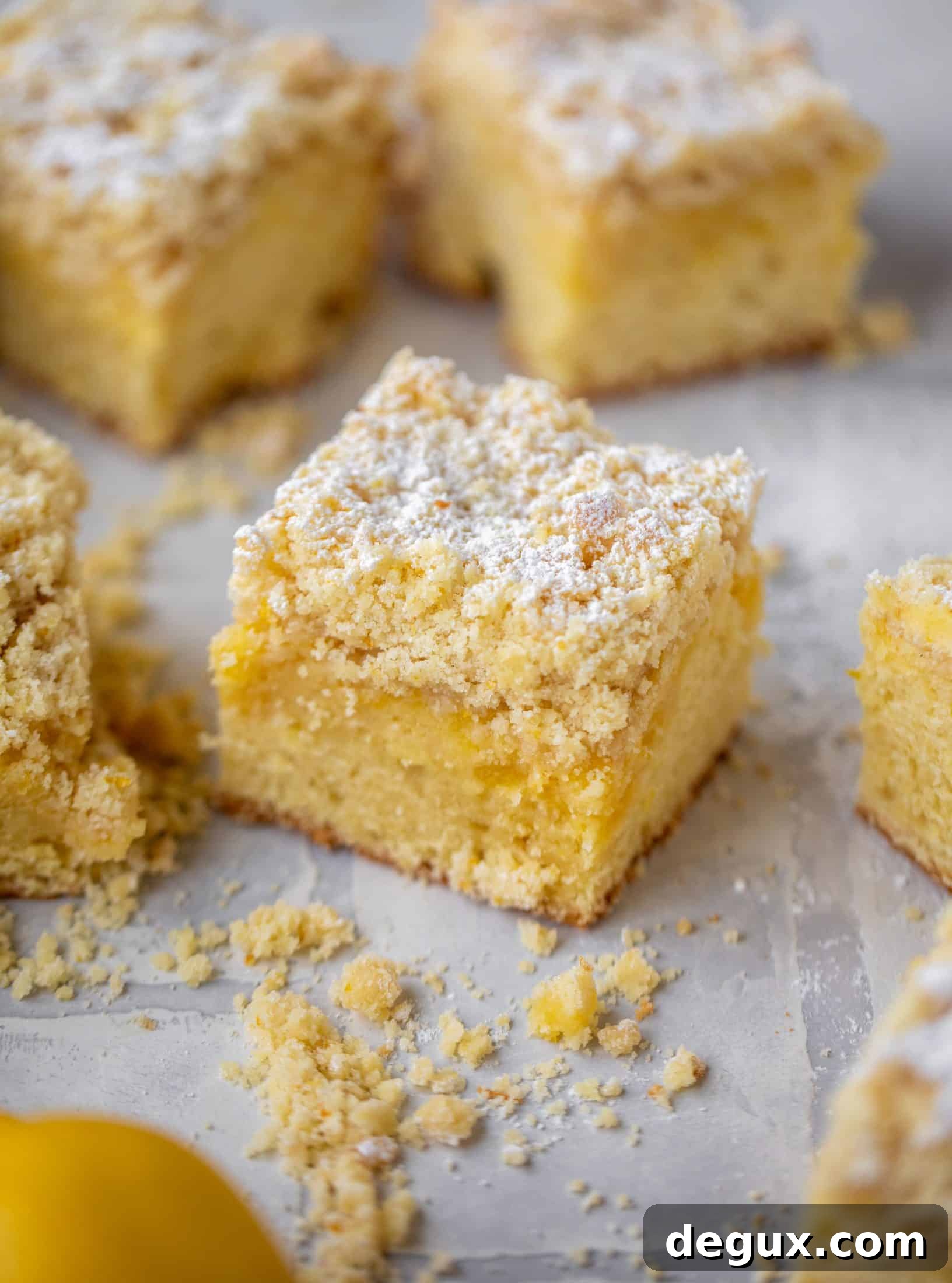 Moist Lemon Crumb Cake Recipe with Zesty Crumble Topping 9 lemon crumb cake square