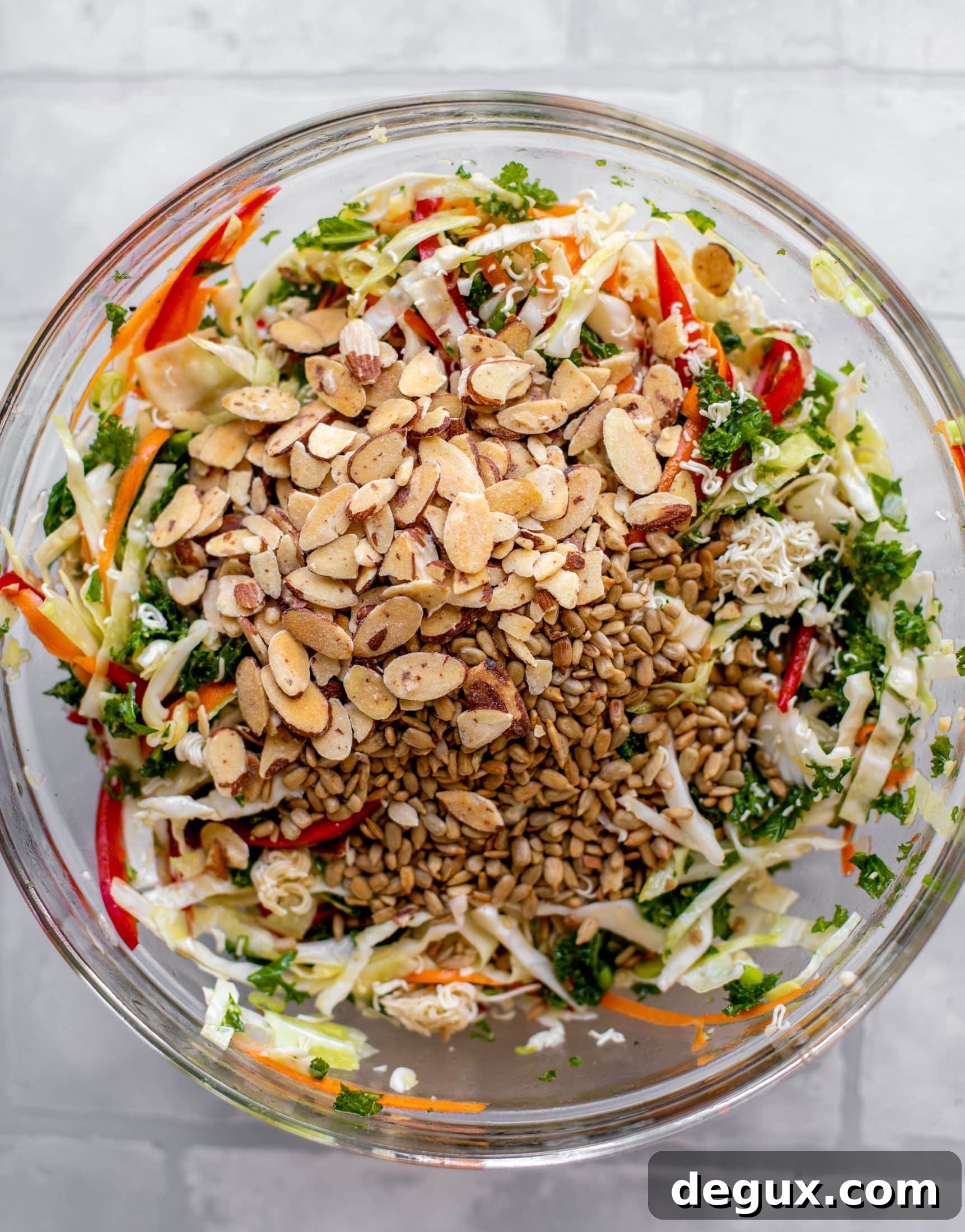 almonds and sunflower seeds on salad