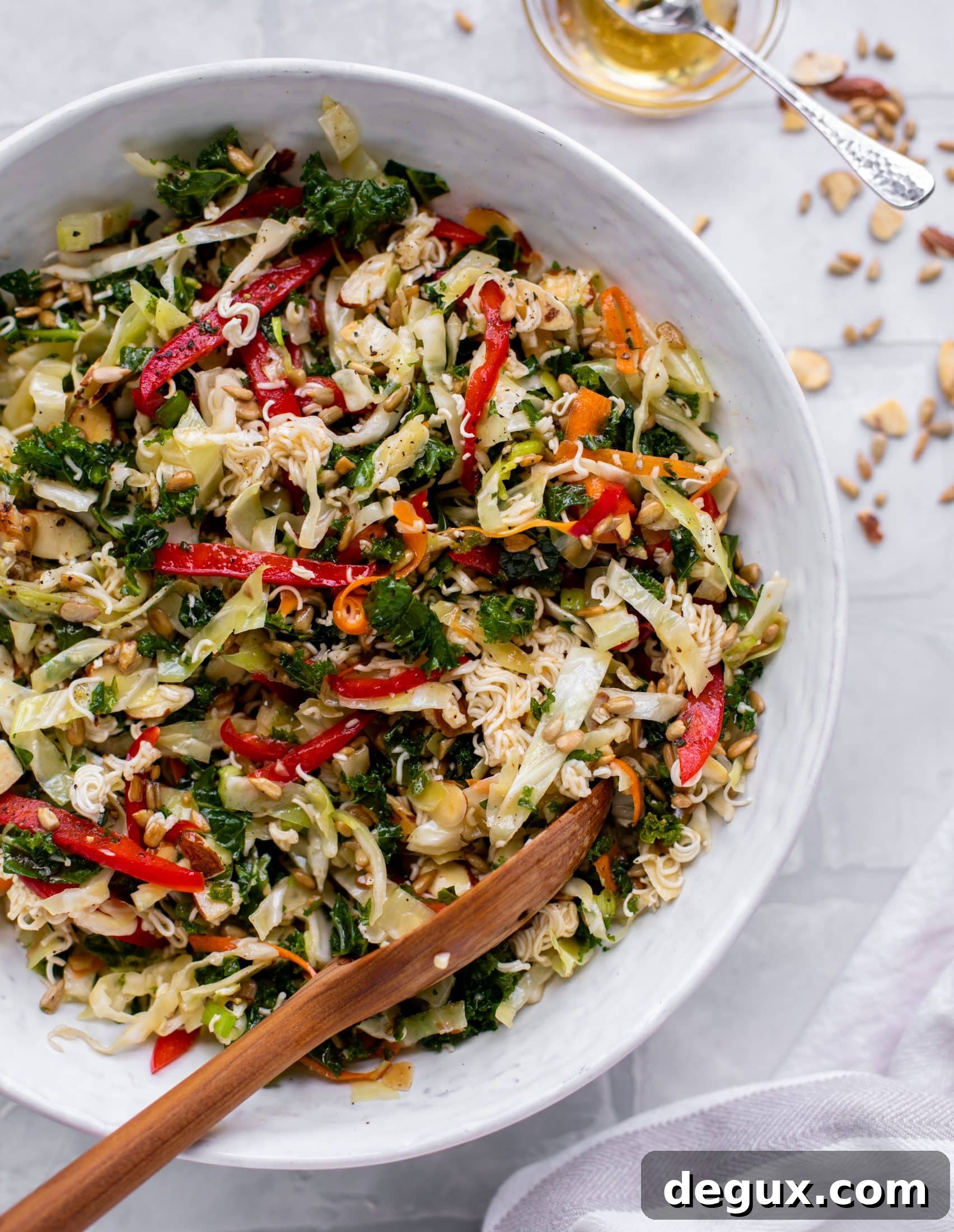 Crunchy Ramen Noodle Salad with Sesame-Ginger Dressing 9 This ramen noodle crunch salad is the perfect make ahead party salad! It's full of sesame flavor and super crunchy. It's a huge hit!