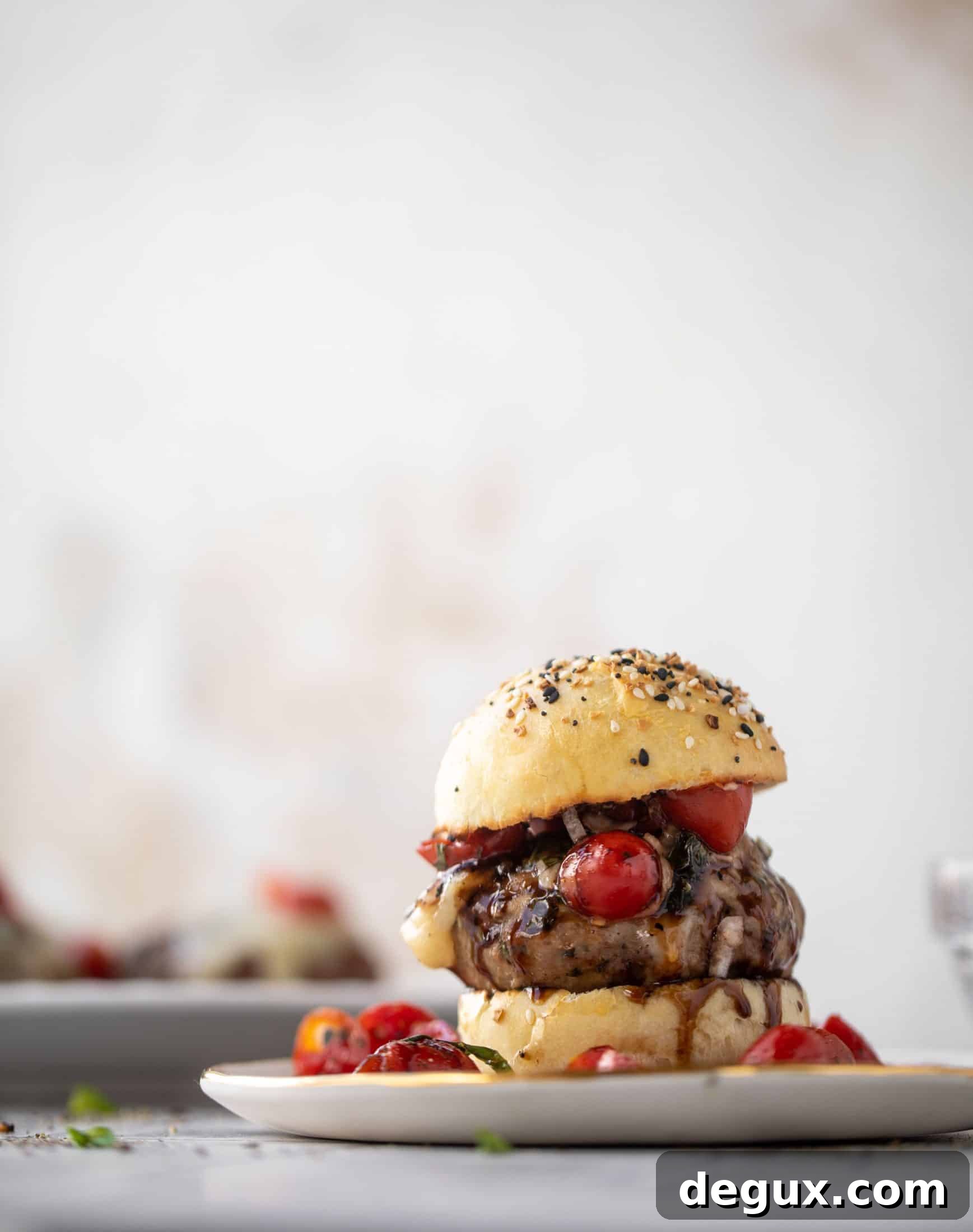bruschetta chicken burgers on brioche buns