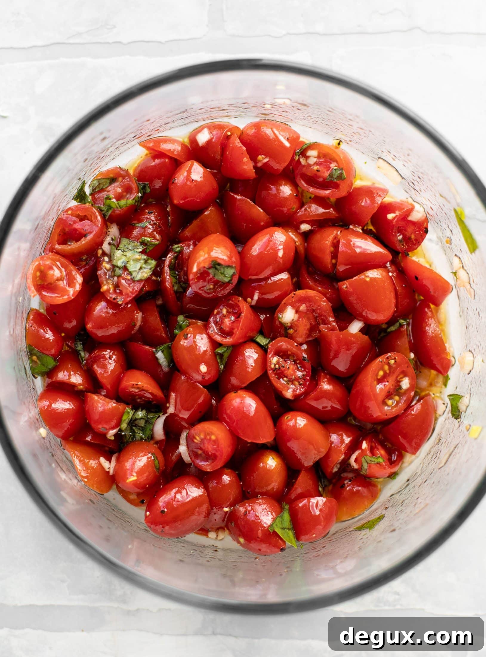cherry tomatoes, basil and garlic