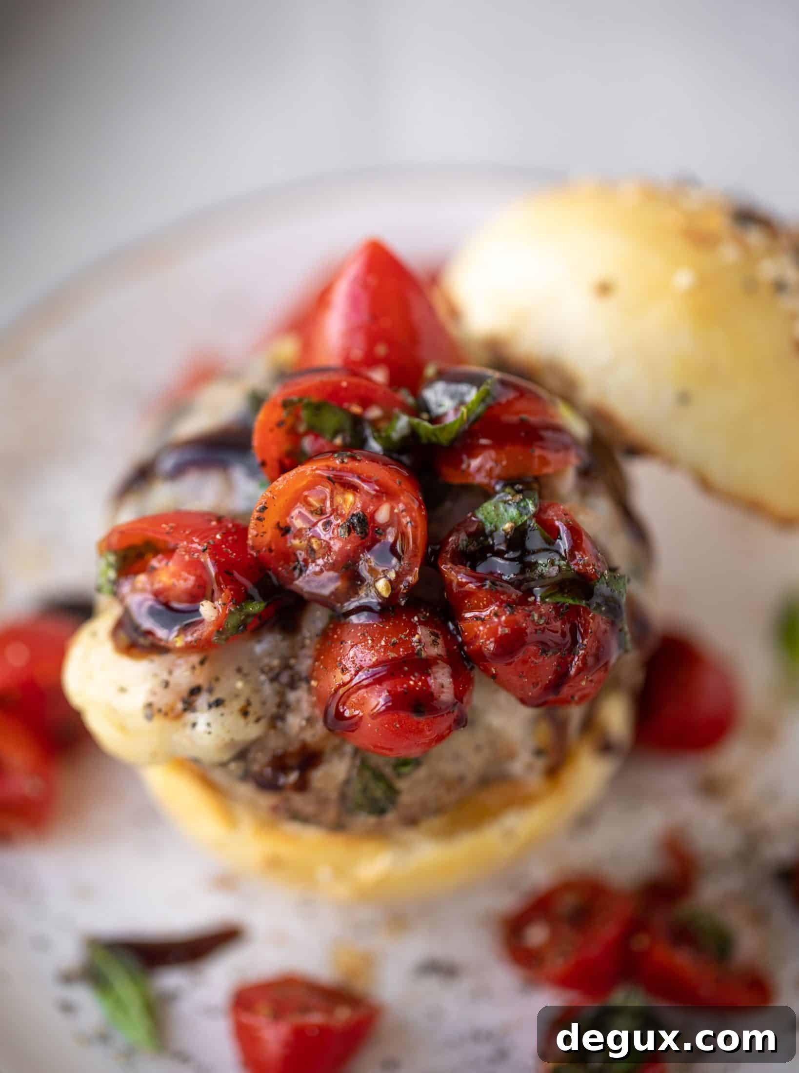 open faced bruschetta chicken burger