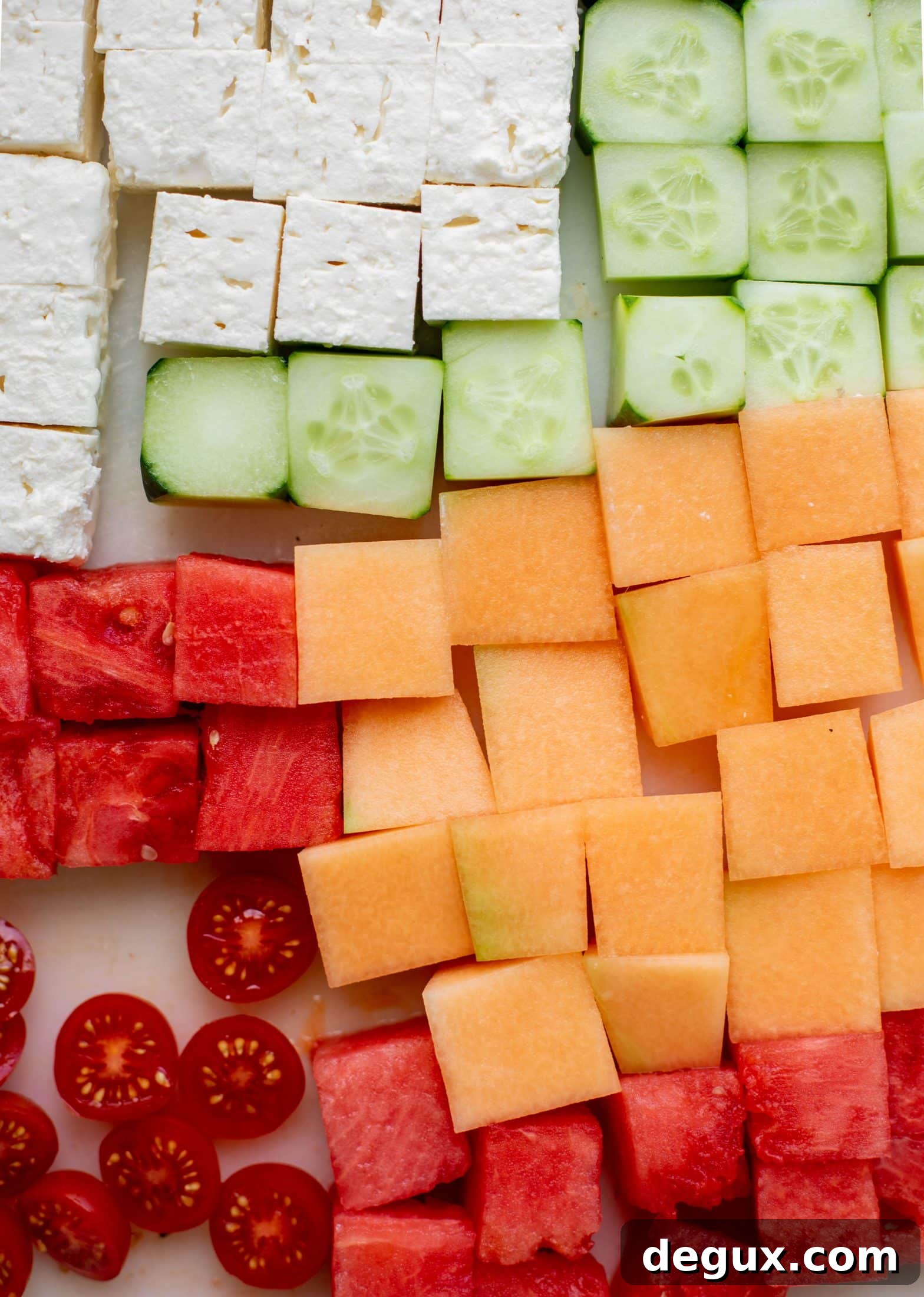 chopped feta, cucumber, watermelon, cantaloupe and tomatoes