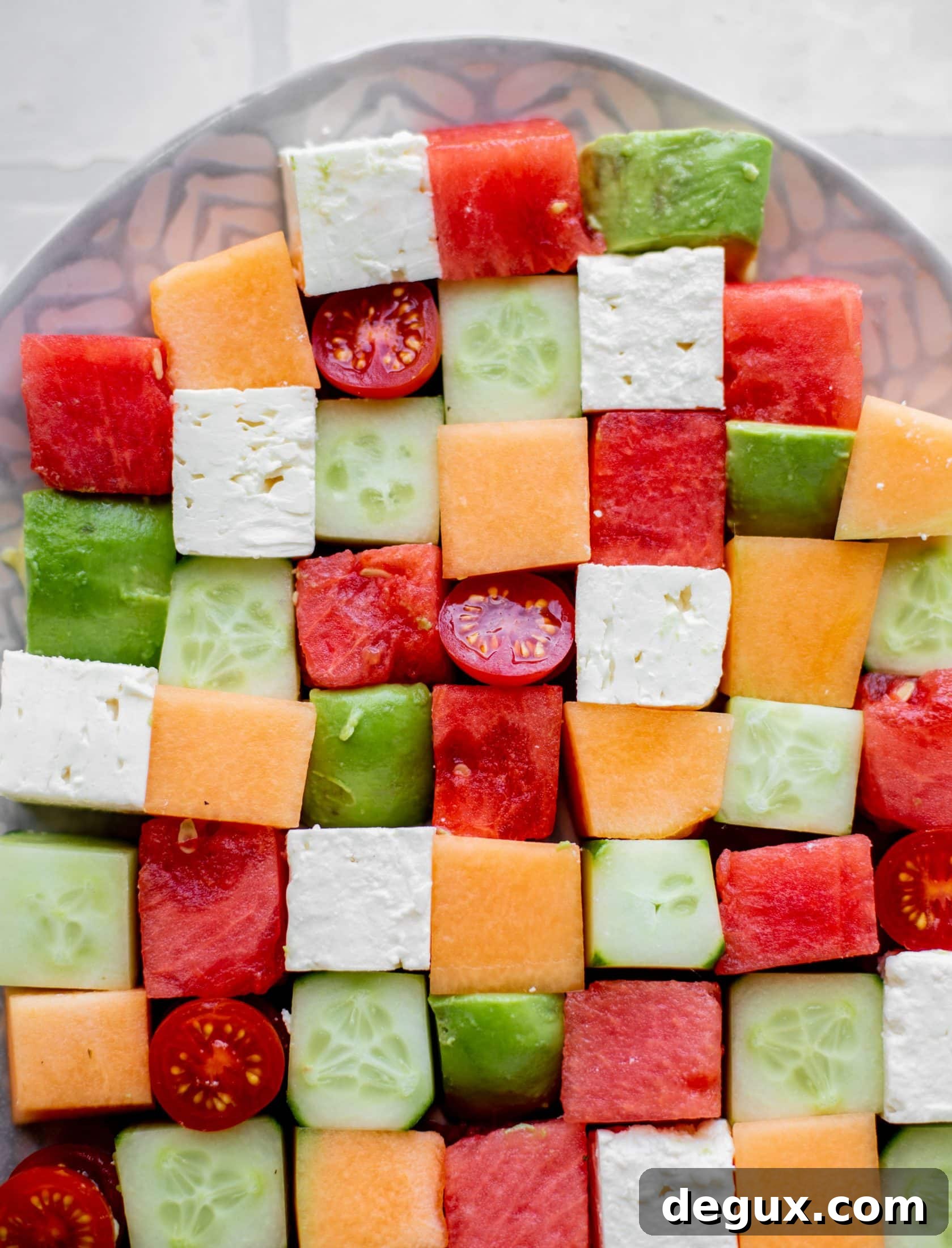melon mosaic salad with hot honey vinaigrette 
