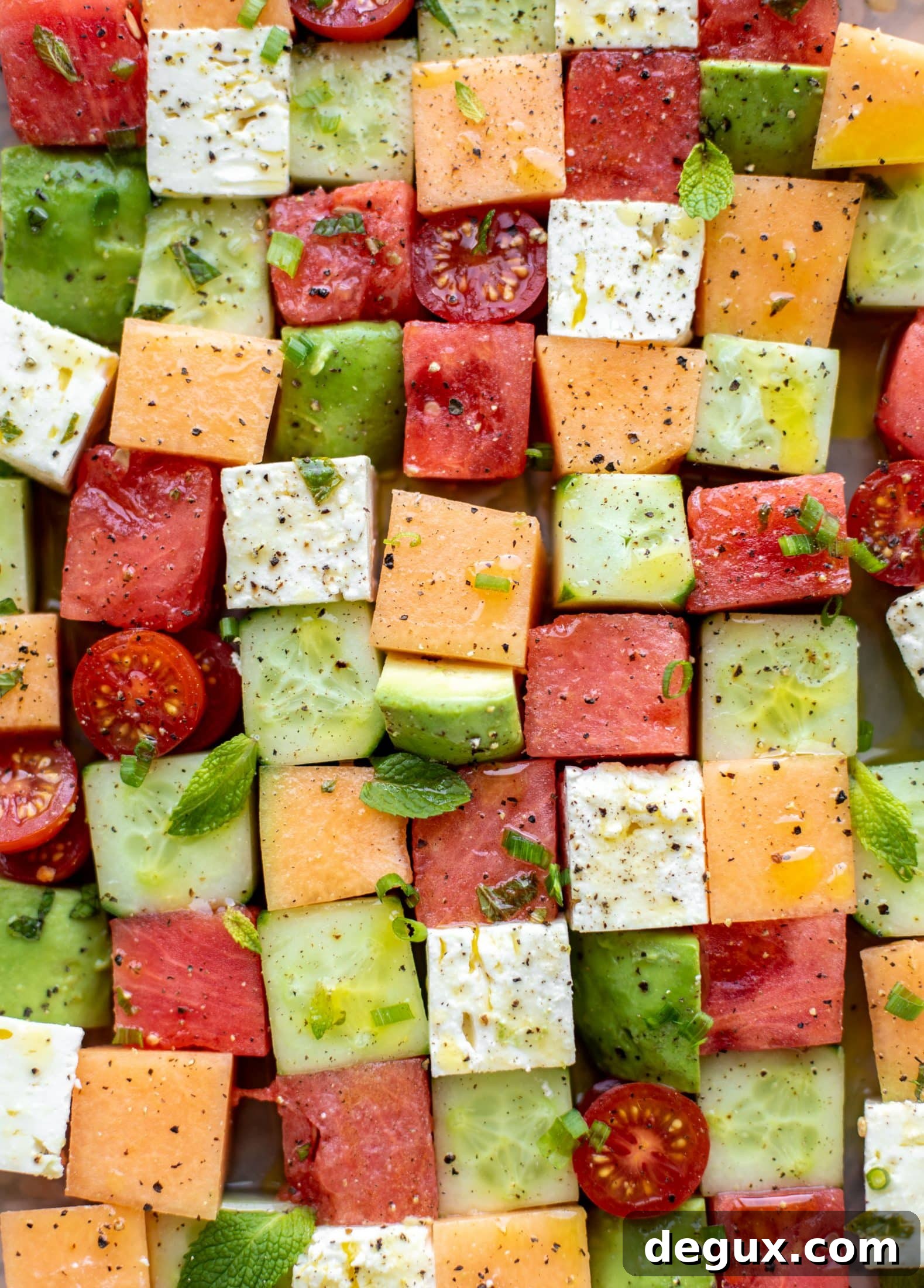 melon mosaic salad with hot honey vinaigrette 