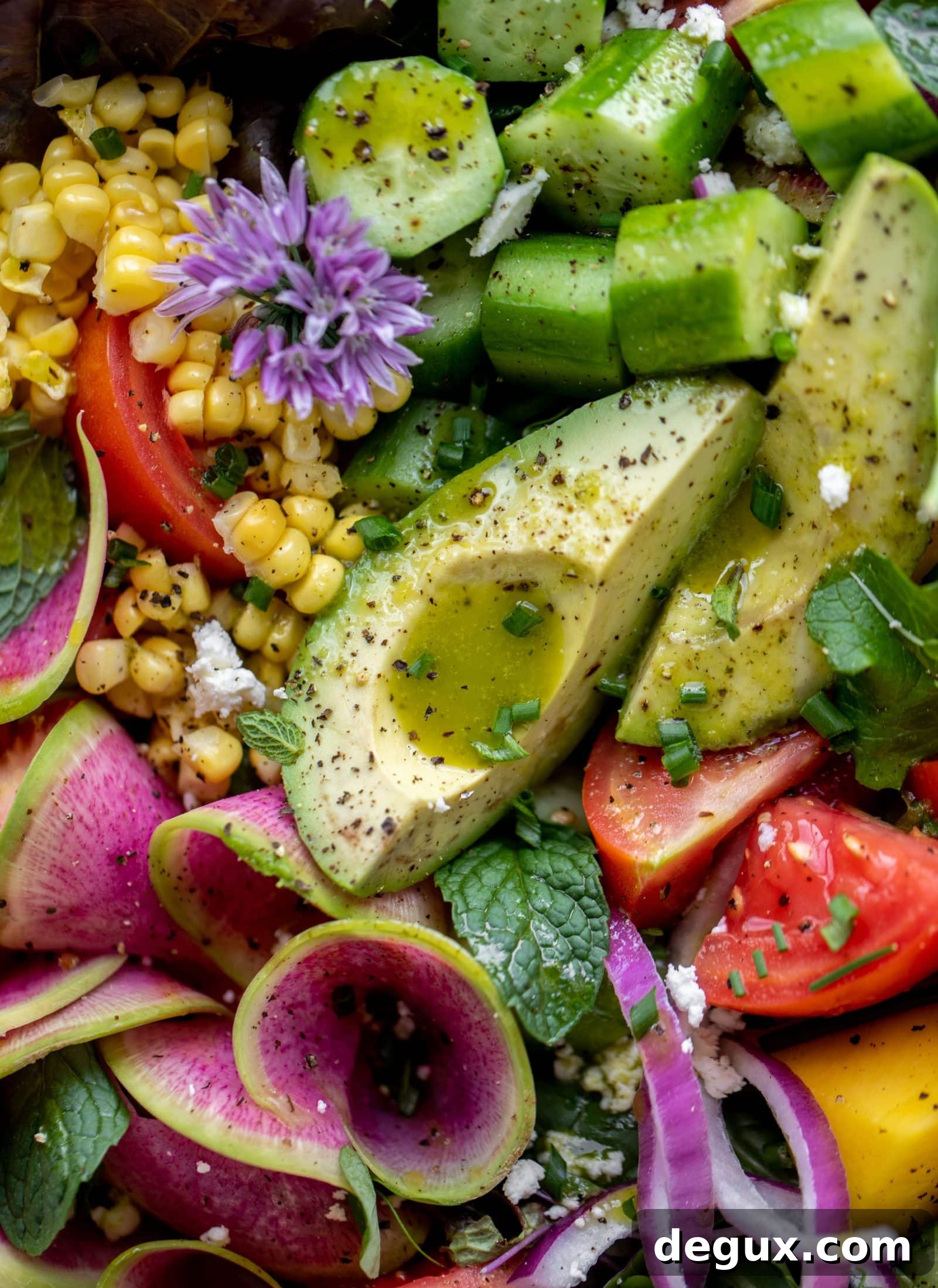 Loaded Summer Salad with Grilled Veggies and Feta 8 loaded summer house salad, up close avocado