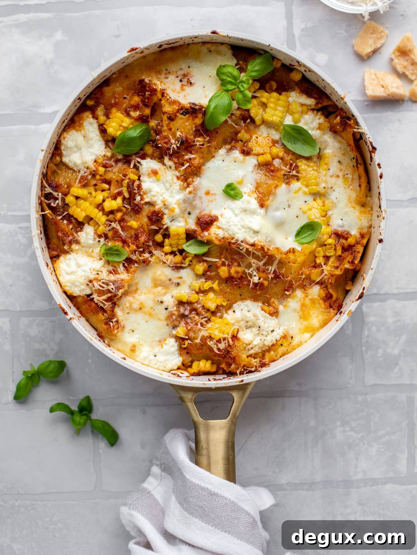Skillet Lasagna with Sun-Dried Tomatoes and Sweet Corn 2 summer skillet lasagna