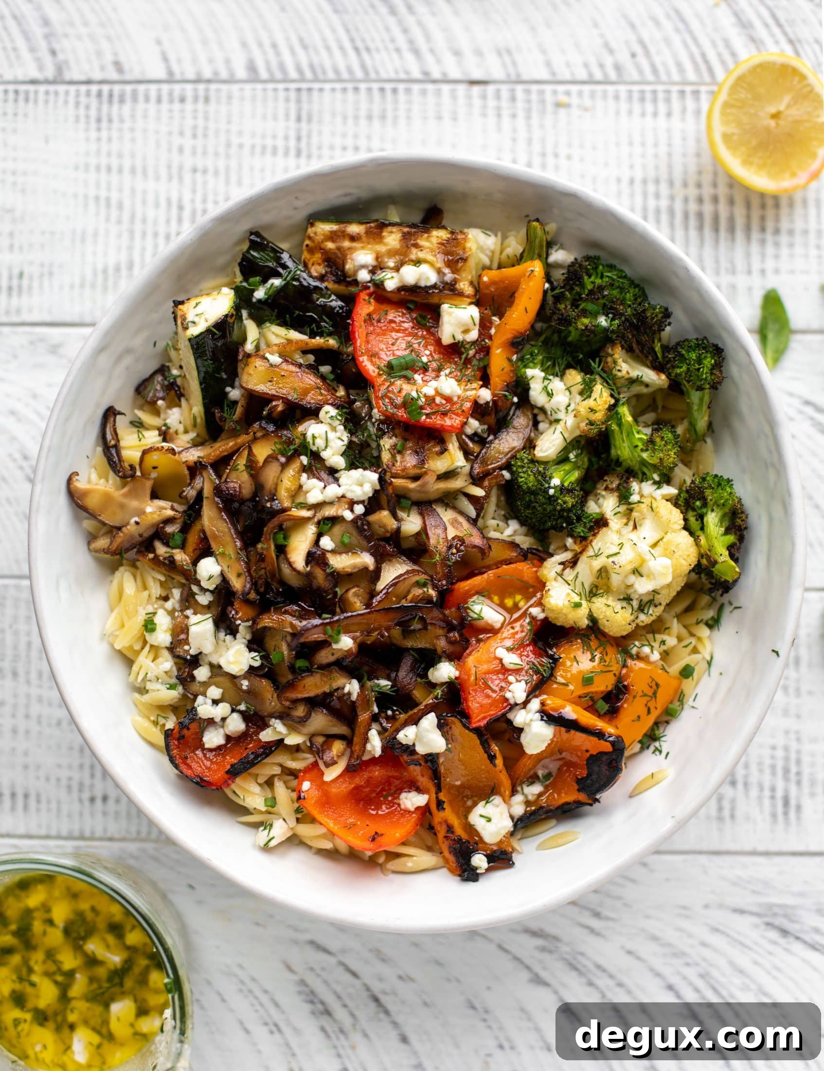 Grilled Vegetable Orzo with Creamy Smashed Feta Vinaigrette 11 grilled vegetable orzo with smashed feta vinaigrette
