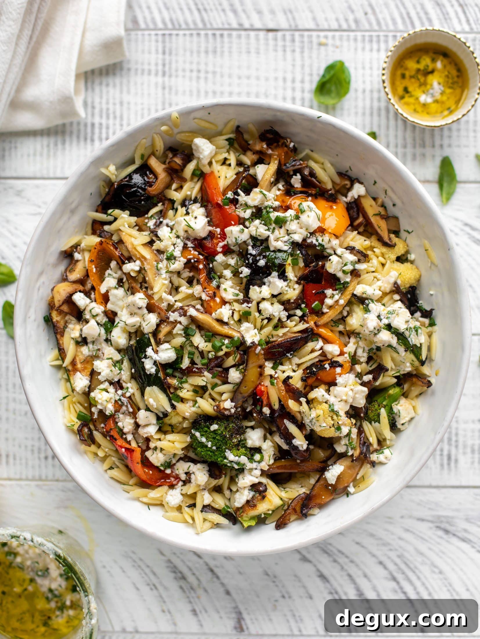 Grilled Vegetable Orzo with Creamy Smashed Feta Vinaigrette 12 grilled vegetable orzo with smashed feta vinaigrette