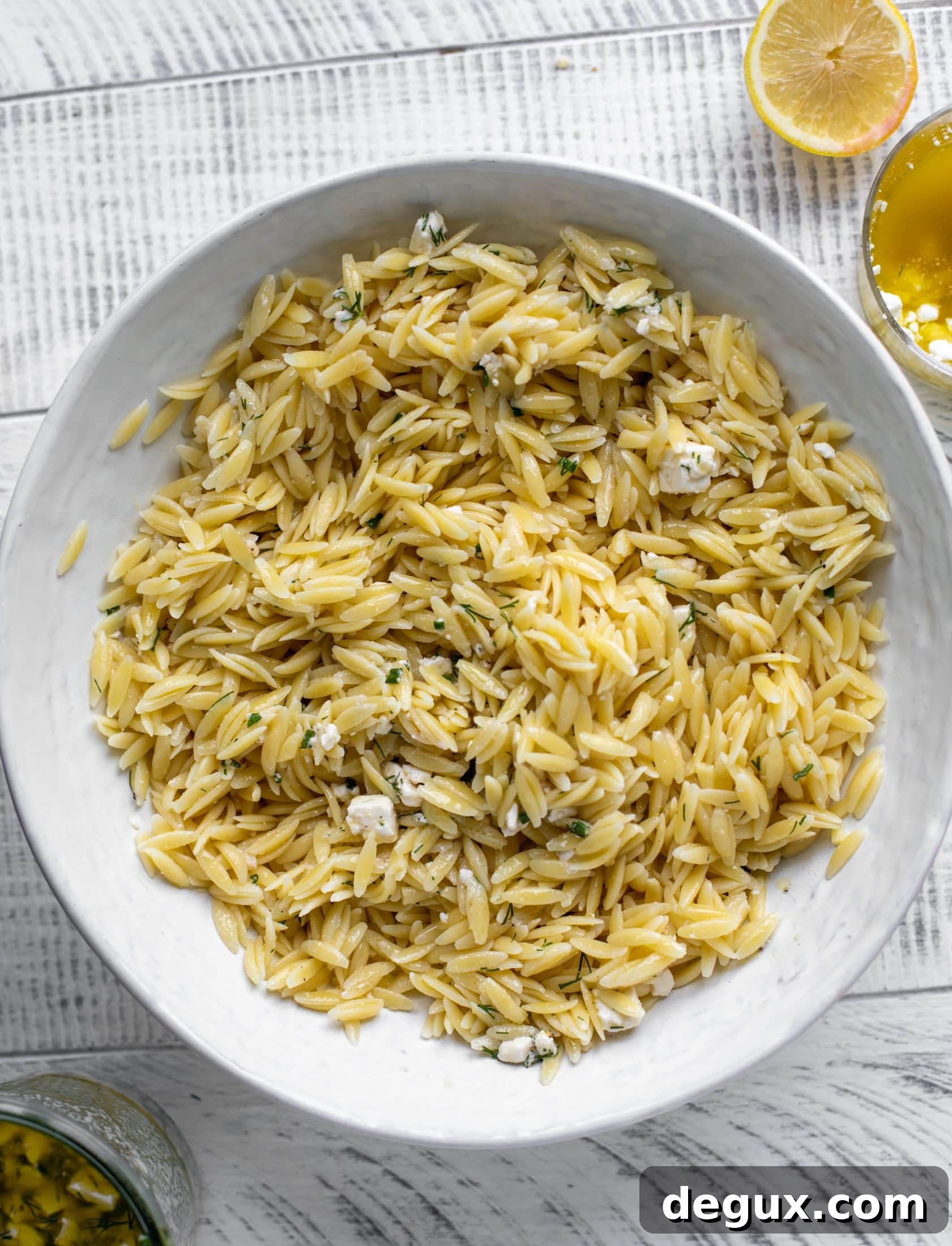 Grilled Vegetable Orzo with Creamy Smashed Feta Vinaigrette 8 orzo with smashed feta vinaigrette
