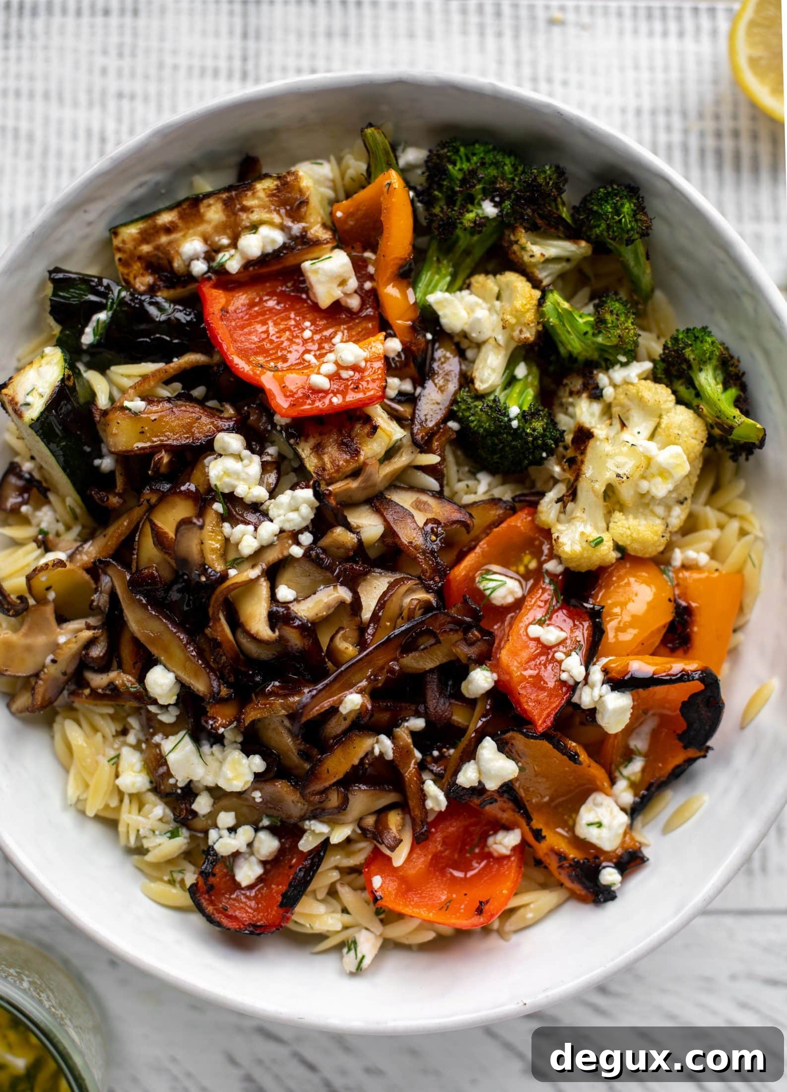 Grilled Vegetable Orzo with Creamy Smashed Feta Vinaigrette 9 grilled vegetable orzo with smashed feta vinaigrette