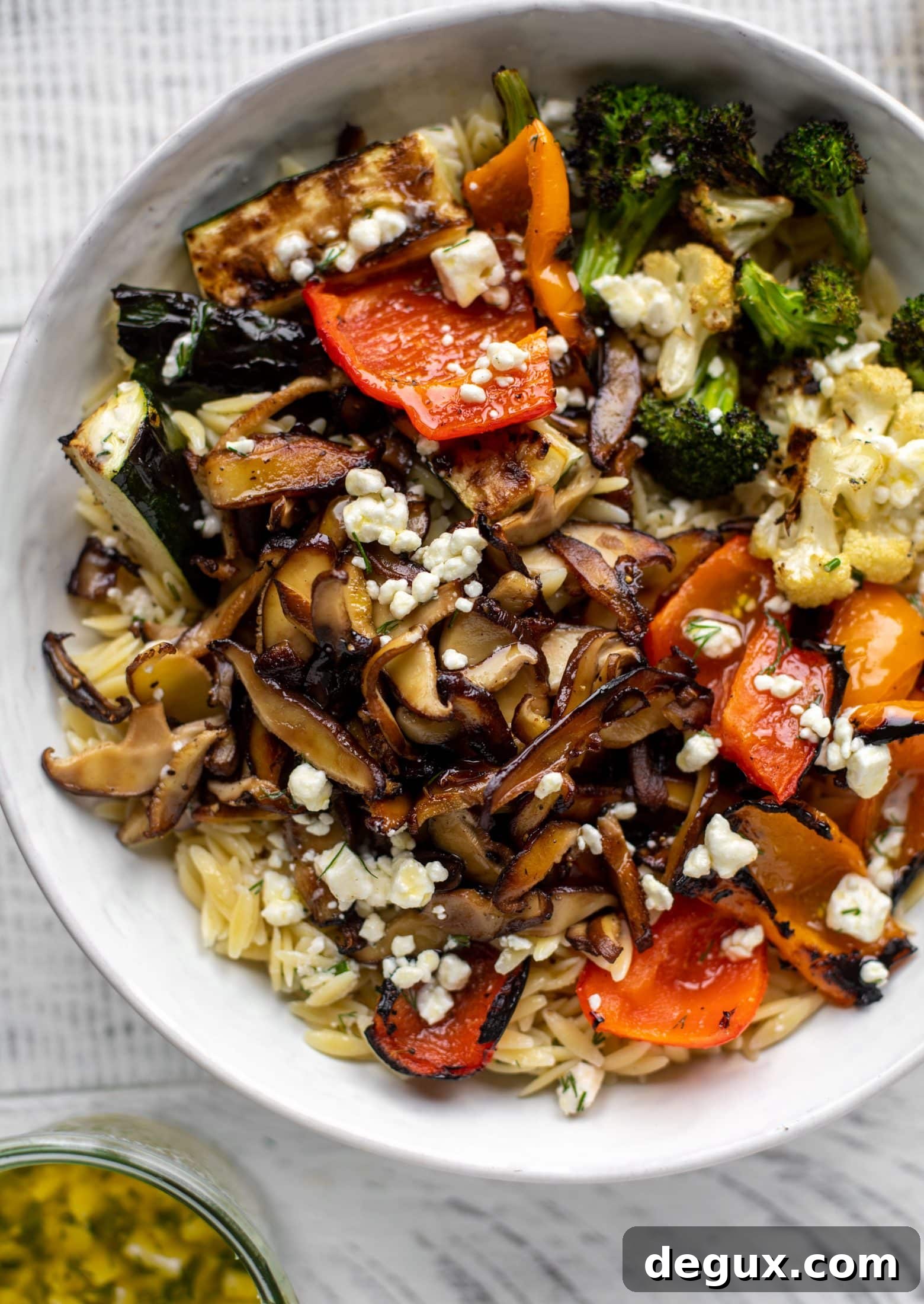 Grilled Vegetable Orzo with Creamy Smashed Feta Vinaigrette 10 grilled vegetable orzo with smashed feta vinaigrette