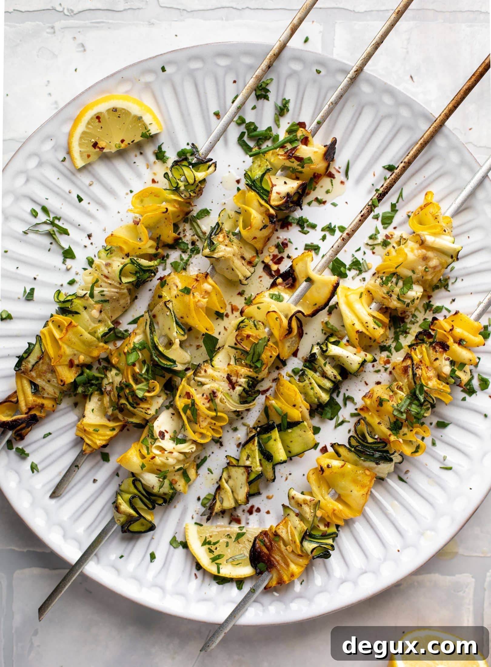 zucchini skewers with spicy lemon garlic butter