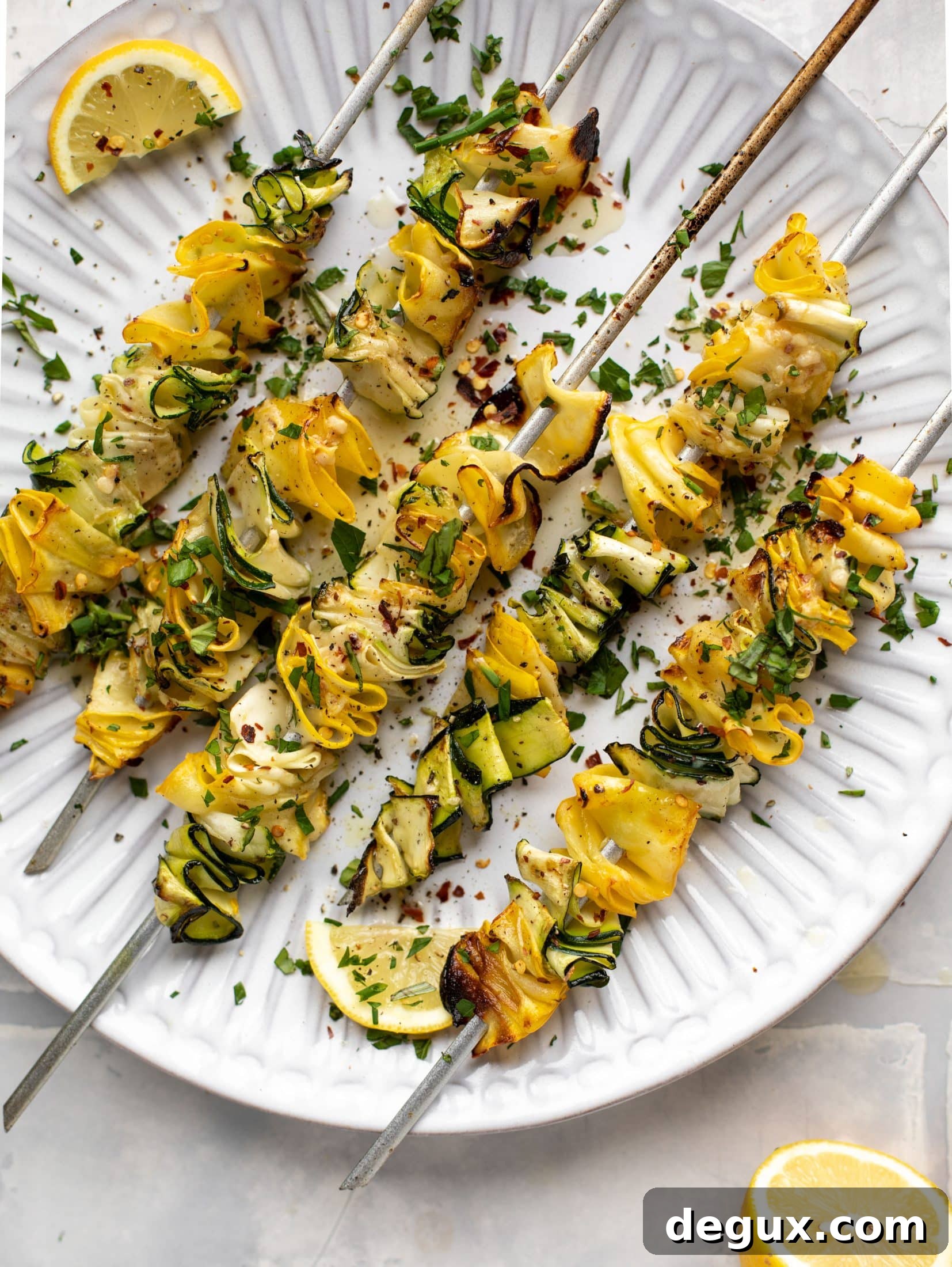 zucchini skewers with spicy lemon garlic butter